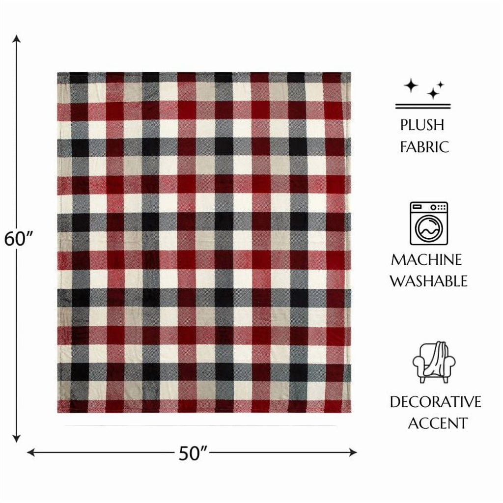 Decorative Knitted Cozy Plush Throw Blanket, Red Plaid 50" x 60" All Ages - Lightweight Plush Warm Blanket for All Seasons Detail