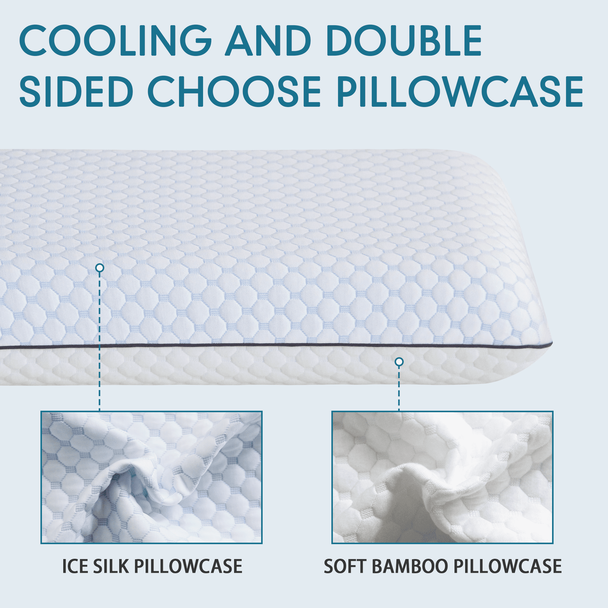 Hotel Collection Gel Memory Foam Pillow, Queen Size Bed Pillow, Washable Cover, Cooling, Breathable Neck Pillow for Sleeping - Orthopedic Shredded Foam Bed Pillow Set Detail