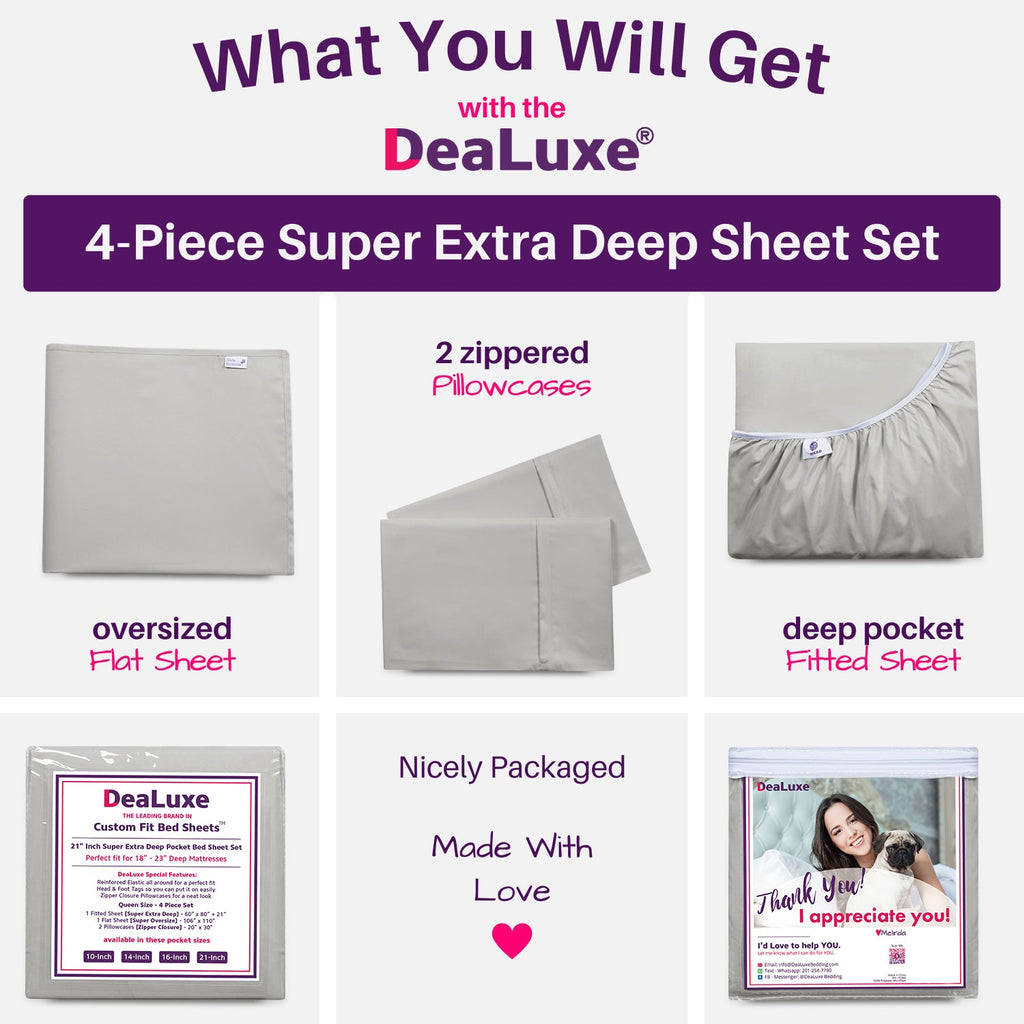 Breathable Luxury Bedding 21” King Extra Deep Pocket Sheets - Deep King Fitted Sheet - Super And Ultra Deep Sheet - For Deep Mattress -... - Luxury Bed Sheet Set with Deep Pockets Detail