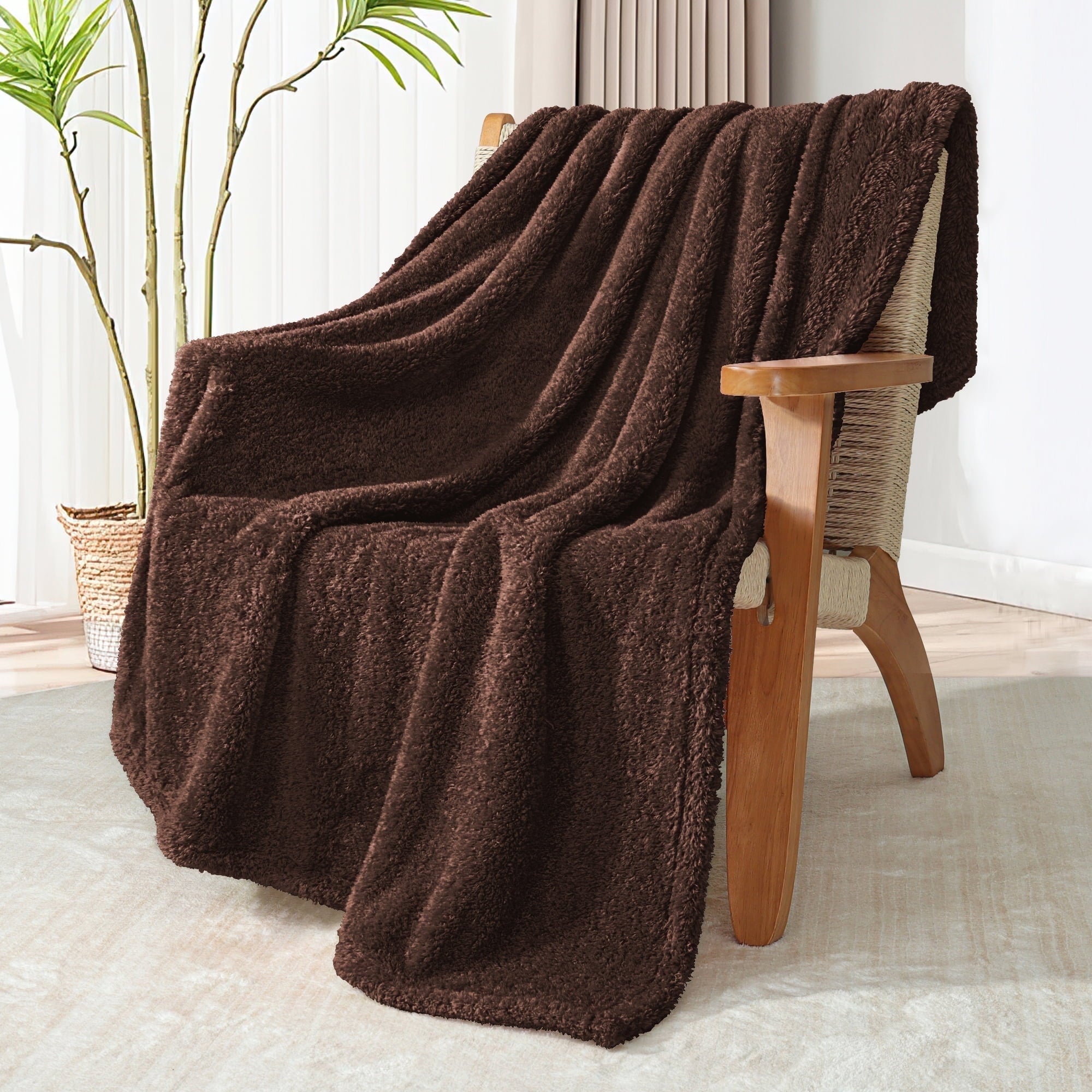 Lightweight Warm Fuzzy Fleece Throw Blanket for Couch Sofa, Lightweight Fluffy Solid Velvet Blanket, 50x60 Inches, Coffee - Luxury Knitted Decorative Throw Blanket with Fringes Detail