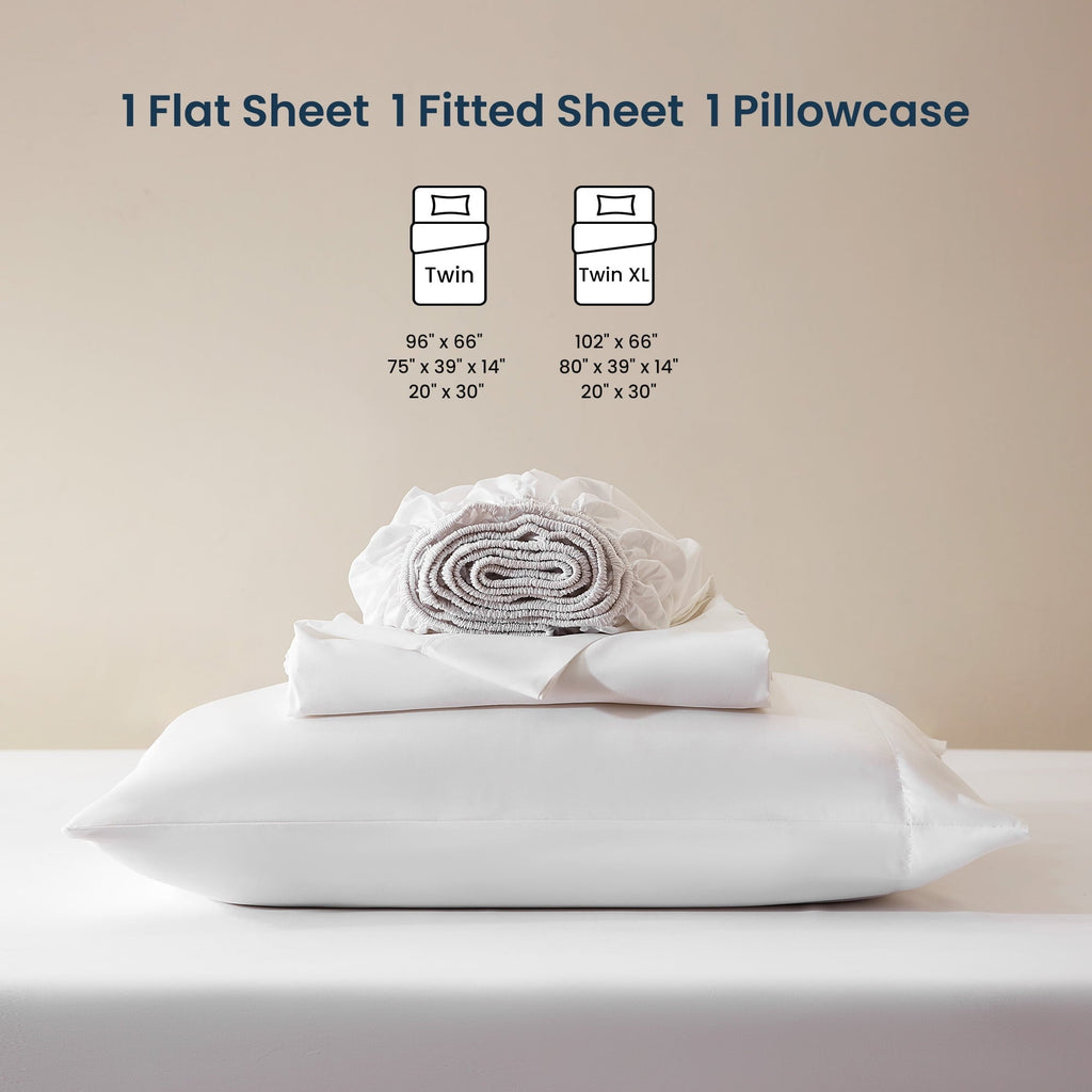 Cooling Sateen Nanotex Super Soft Cooling Twin Bed Sheets Set for Kids 3 Piece - Easy Care Fitted Flat Sheet & Pillowcase Sets - Wri... - Premium Ultra-Soft Pillowcase Pair for Sleeping Detail
