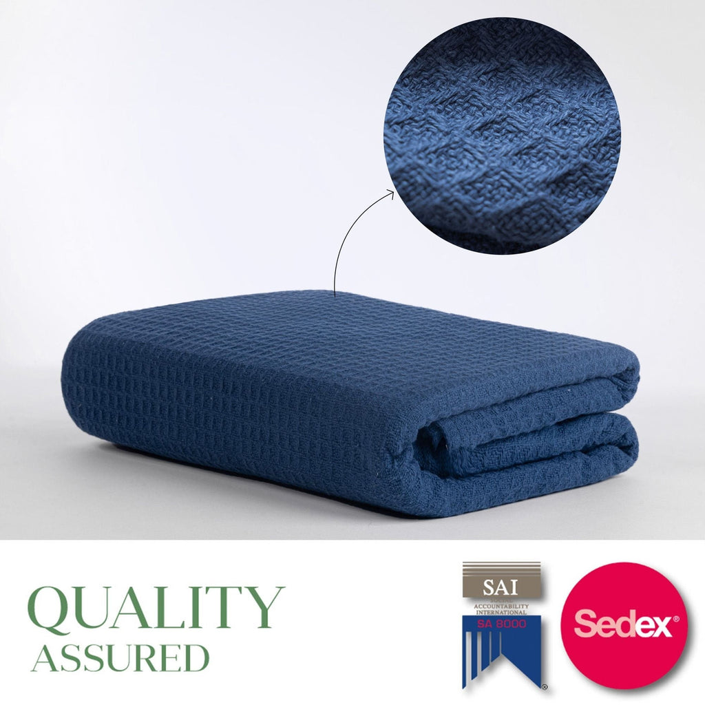 Cozy Fleece Twin Waffle Throw Blanket for Couch (68" x 92"), 100% Cotton Throw Blankets for Bed, Waffle Blanket for Bed (Navy) - Cozy Fleece Throw Blanket for Couch & Bed Detail