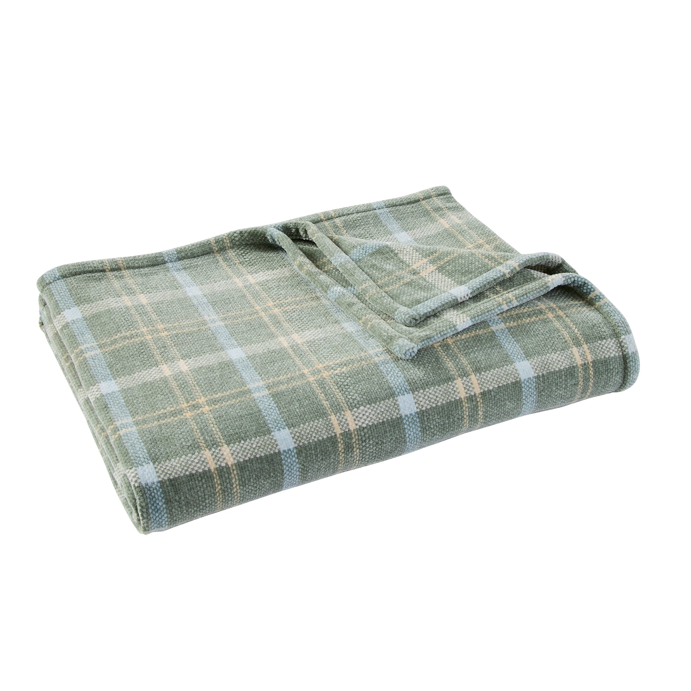 Reversible Sherpa Woven Chenille Plaid Throw Blanket, Green River , 50x72 Inches - Super Soft Reversible Sherpa Flannel Blanket Detail