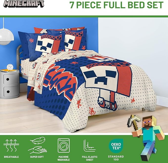 Hypoallergenic Cloud 7 Piece Full Size Comforter Set with Shams - Kids & Teens Gaming Bedding - Hypoallergenic Ultra-Fluffy Quilt for Winter Detail
