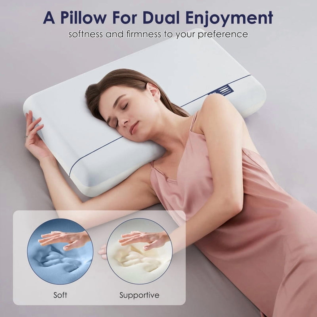 Hotel Collection Cooling Memory Foam Bed Pillow for Neck Pain Relief, Two-Sided Cooling Pillow for Back, Stomach and Side Sleepers, Tw... - Ergonomic Memory Foam Pillow for Neck Pain Support Detail