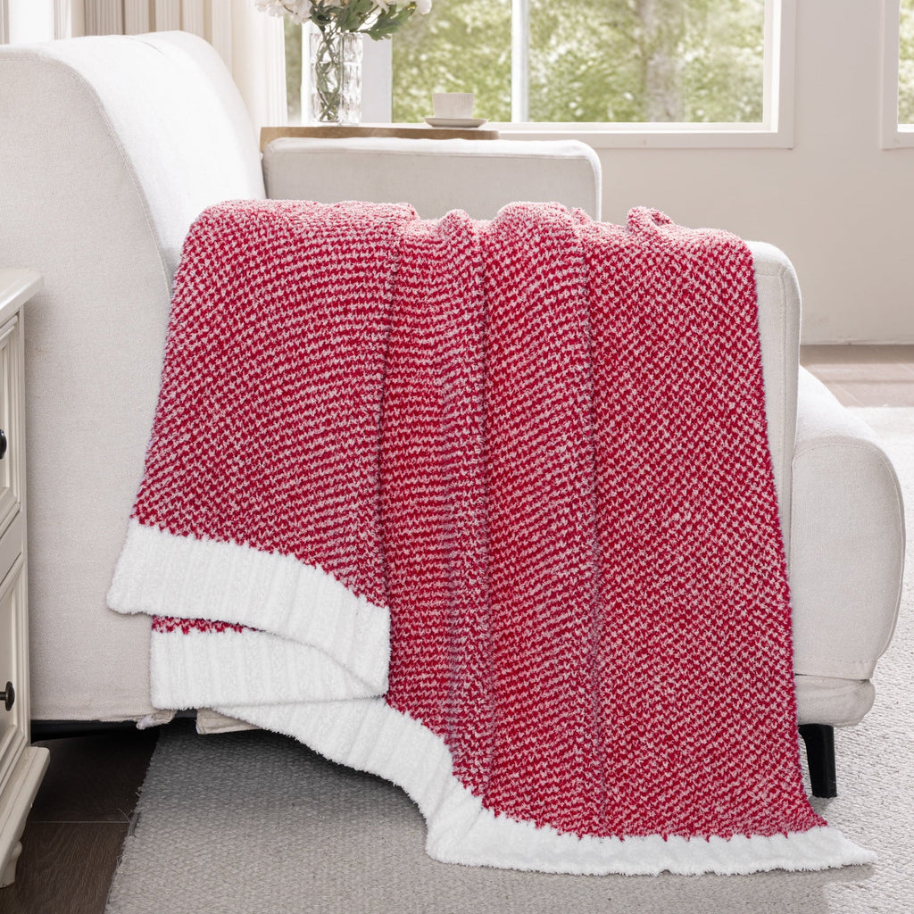 Lightweight Warm Knit Throw Blanket, Ultra Soft Cozy Fluffy Blankets, Lightweight Fuzzy Plush Throw for Couch and Bed, Mixed Red, 50"x60" - Luxury Knitted Decorative Throw Blanket with Fringes Detail