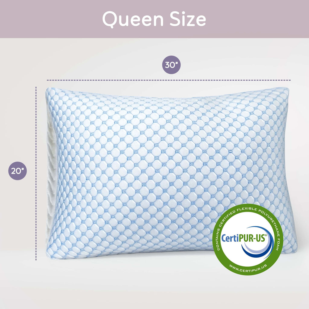 Hotel Collection Cooling Pillows for Bed, Memory Foam Bed Pillow, Queen Pillows 20” X 28”, 2 Pack - Orthopedic Shredded Foam Bed Pillow Set Detail