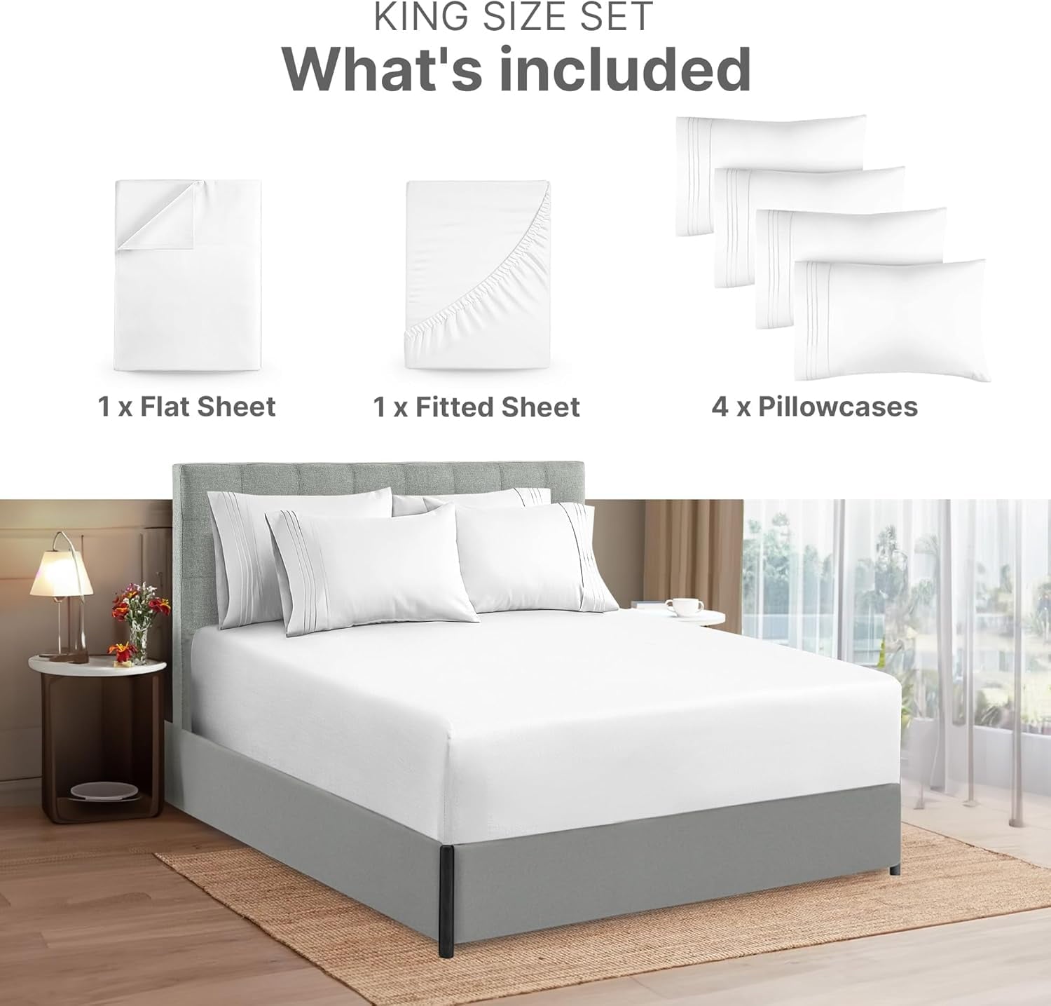 Breathable Luxury 6-Piece Extra Deep Pocket Sheet Set With Extra Matching Pillowcases - King Size Bed Sheets Fits 18"-24" Ma... - Cooling Hotel Quality Bedding Sheets and Pillowcases Detail