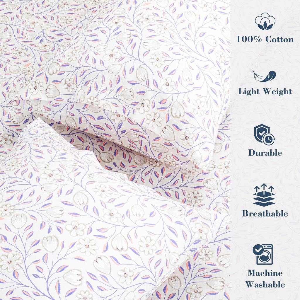 Cooling Sateen 100% Cotton Full Size Sheets,4 Piece Pure Percale Bed Sheets Set Deep Pocket Fits Mattress Upto 15",floral vine pattern - Luxury Bed Sheet Set with Deep Pockets Detail