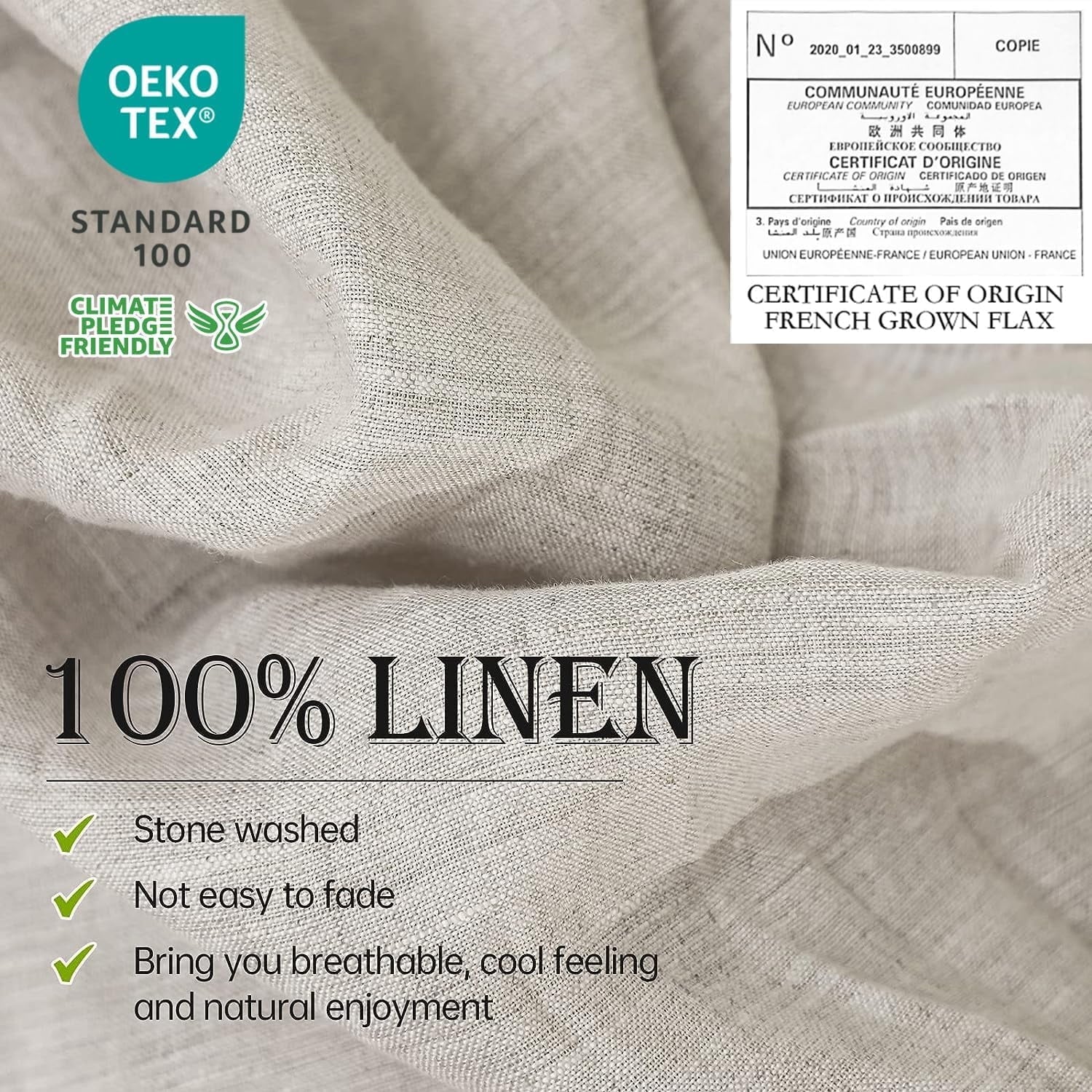 Breathable Luxury 100% Linen Sheet Set Solid Color-4 Pcs Washed French Linen Bed Sheets(1 Flat Sheet,1 Fitted Sheet,2 Pillowcases)-Brea... - Breathable Egyptian Cotton Flat & Fitted Sheets Detail