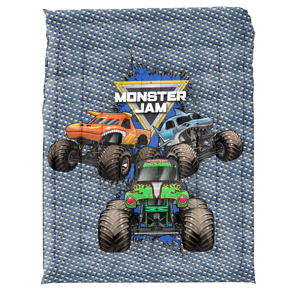 All-Season Monster Jam Smash & Mash Kids Multicolor 2 Piece Reversible Comforter and Pillowcase Bedding Set, Twin/Full - Hypoallergenic Ultra-Fluffy Quilt for Winter Detail