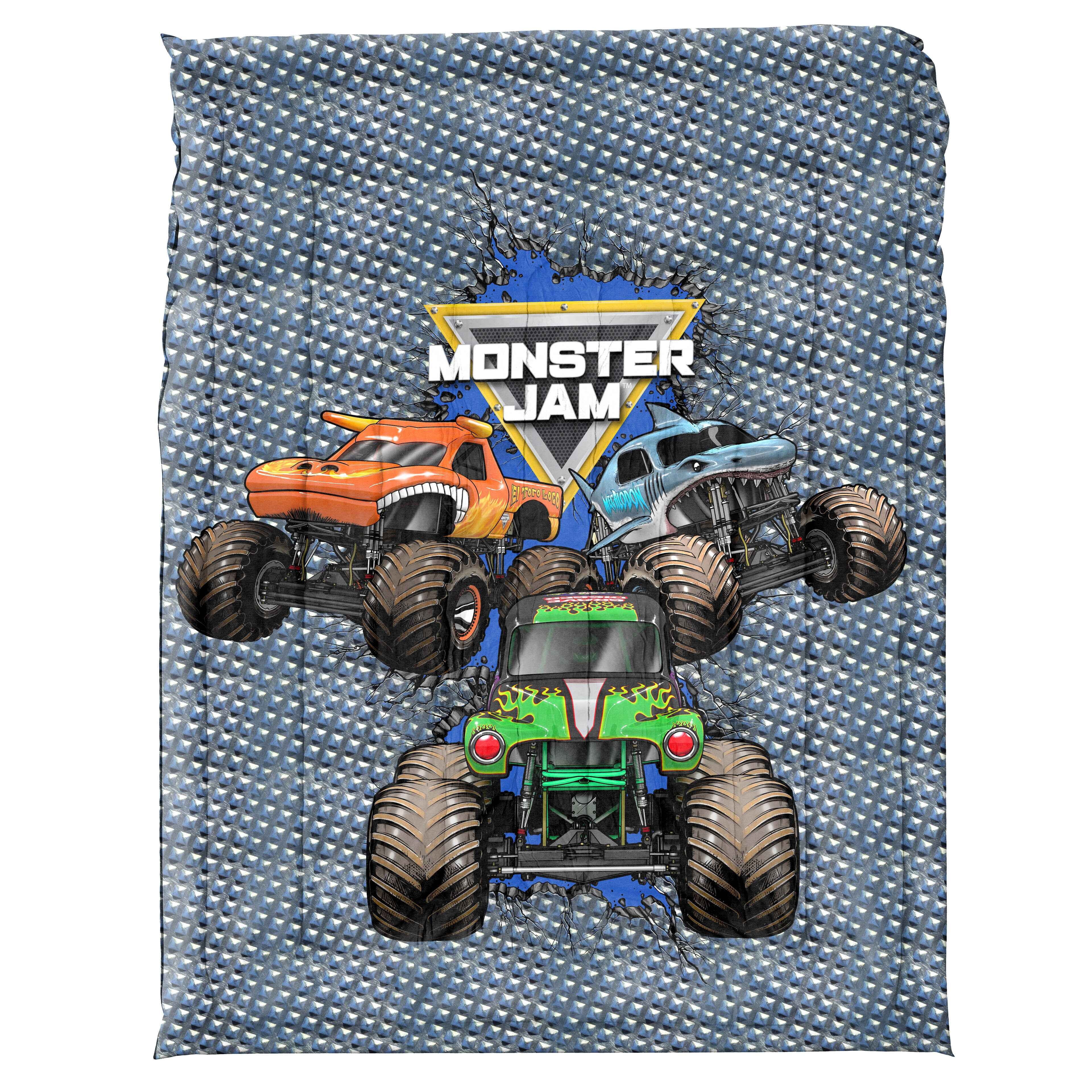 All-Season Monster Jam Smash & Mash Kids Multicolor 2 Piece Reversible Comforter and Pillowcase Bedding Set, Twin/Full - Hypoallergenic Ultra-Fluffy Quilt for Winter Detail