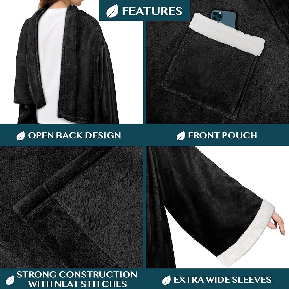 Decorative Knitted Fleece Blanket with Sleeves for Women Men Adults, Wearable Blanket Warm Soft Plush, Snuggle Pocket Sleeved TV Throw W... - Lightweight Plush Warm Blanket for All Seasons Detail