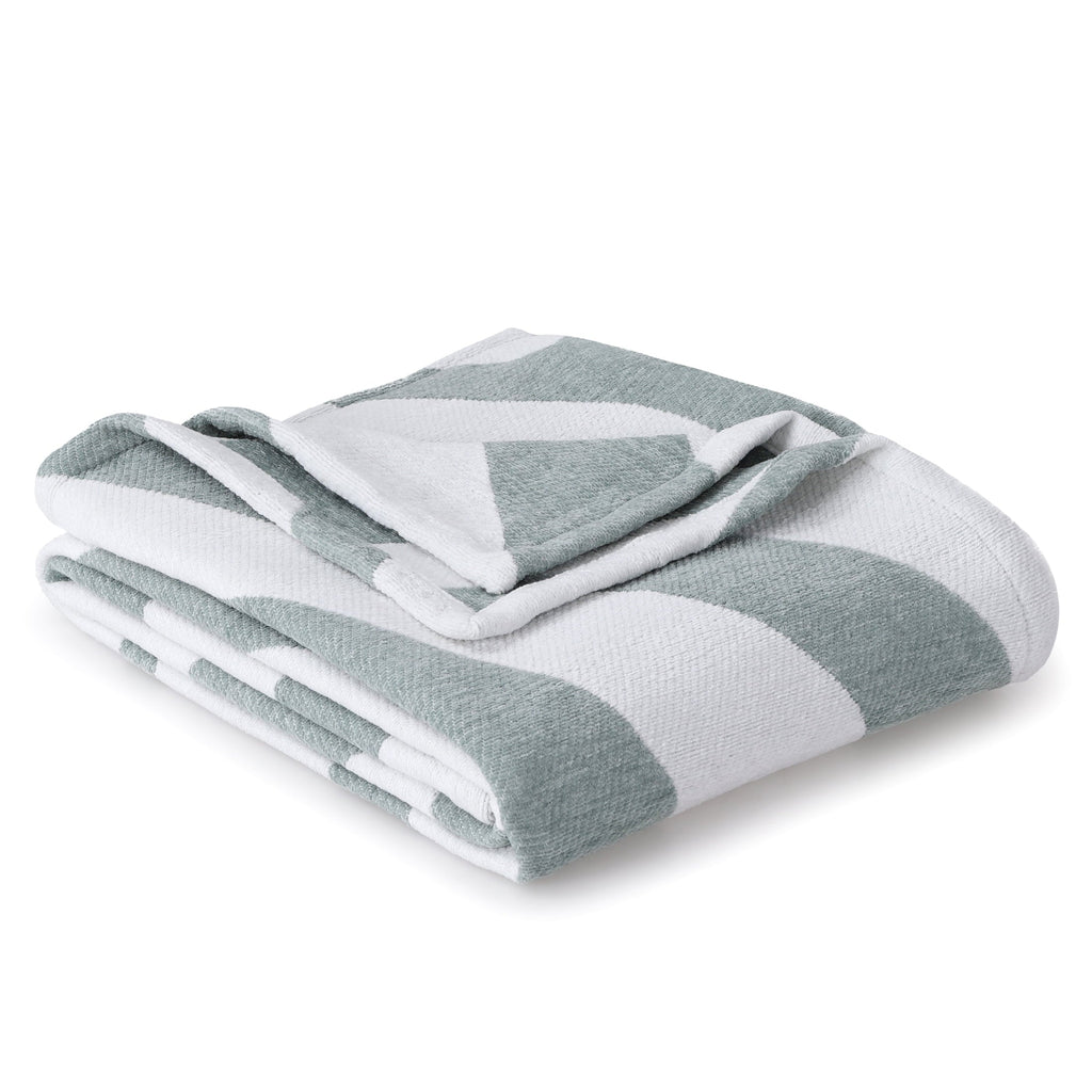 Cozy Fleece Chenille Jacquard Soft Throw Blanket, Soft Sea - Luxury Knitted Decorative Throw Blanket with Fringes Detail