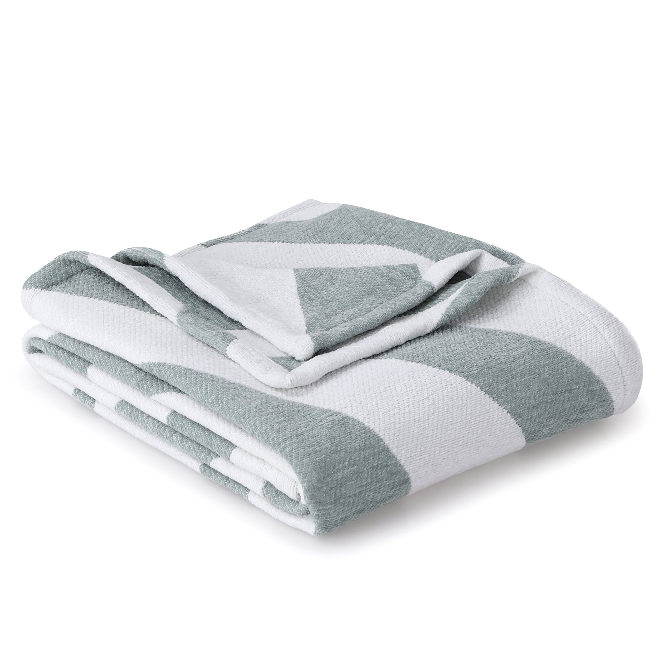 Cozy Fleece Chenille Jacquard Soft Throw Blanket, Soft Sea - Luxury Knitted Decorative Throw Blanket with Fringes Detail