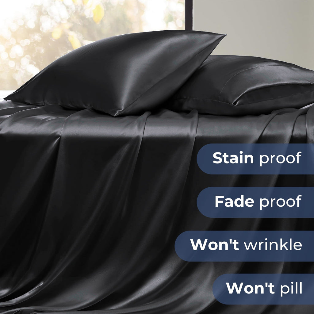 Premium Egyptian Cotton Set, Queen, Silky Bed s, 4 Pieces,Black - Premium Ultra-Soft Pillowcase Pair for Sleeping Detail