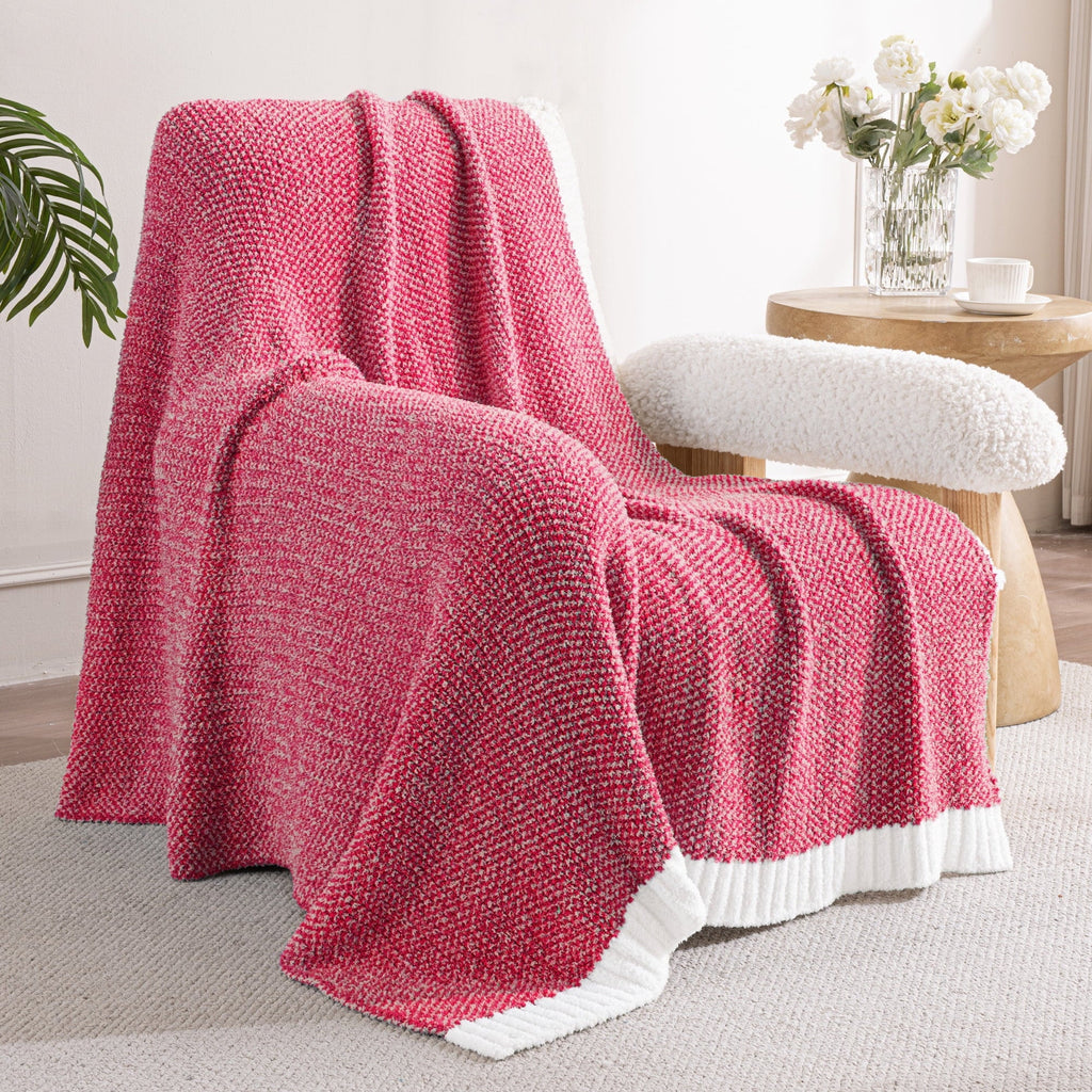 Lightweight Warm Knit Throw Blanket, Ultra Soft Cozy Fluffy Blankets, Lightweight Fuzzy Plush Throw for Couch and Bed, Mixed Red, 50"x60" - Luxury Knitted Decorative Throw Blanket with Fringes Detail