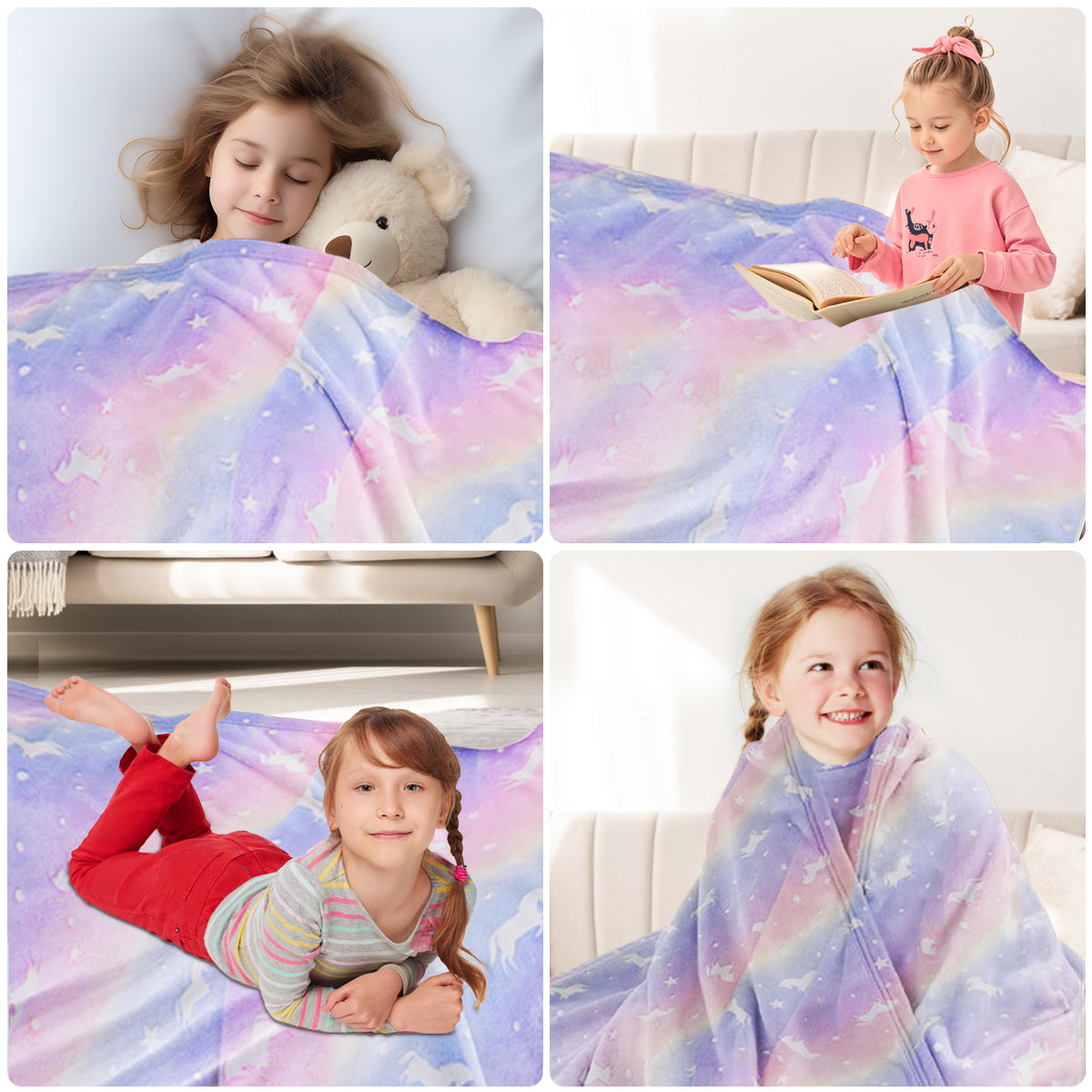 Super Soft Flannel Glow in The Dark Pony Blanket for Kids, 50"x60" Soft Cozy Luminous Flannel Blanket, Christmas Birthday Gift for Girls... - Super Soft Reversible Sherpa Flannel Blanket Detail