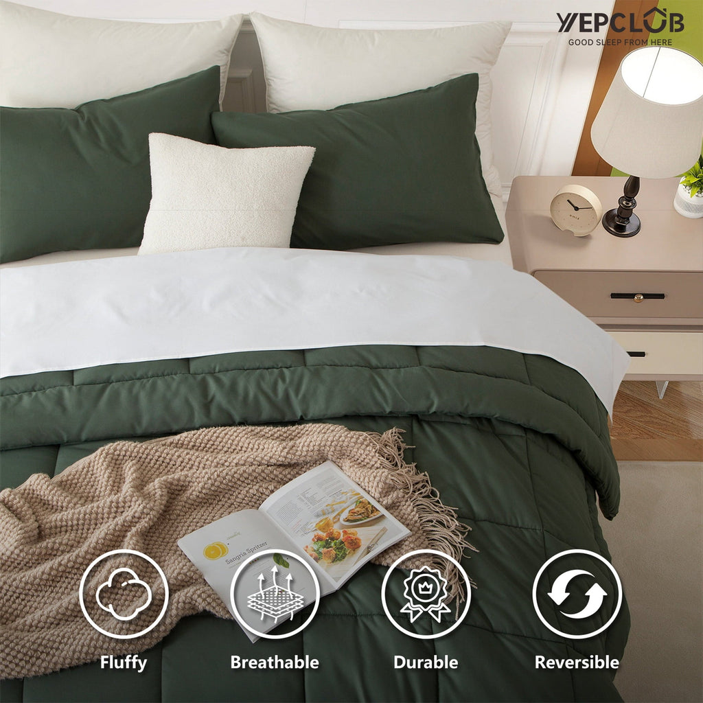 Hypoallergenic Cloud 3-Piece Twin Size Comforter Set, Green Down Alternative Reversible Bedding Set, All-Season Quilted Soft Comforter wit... - All-Season Down Alternative Comforter Insert Detail