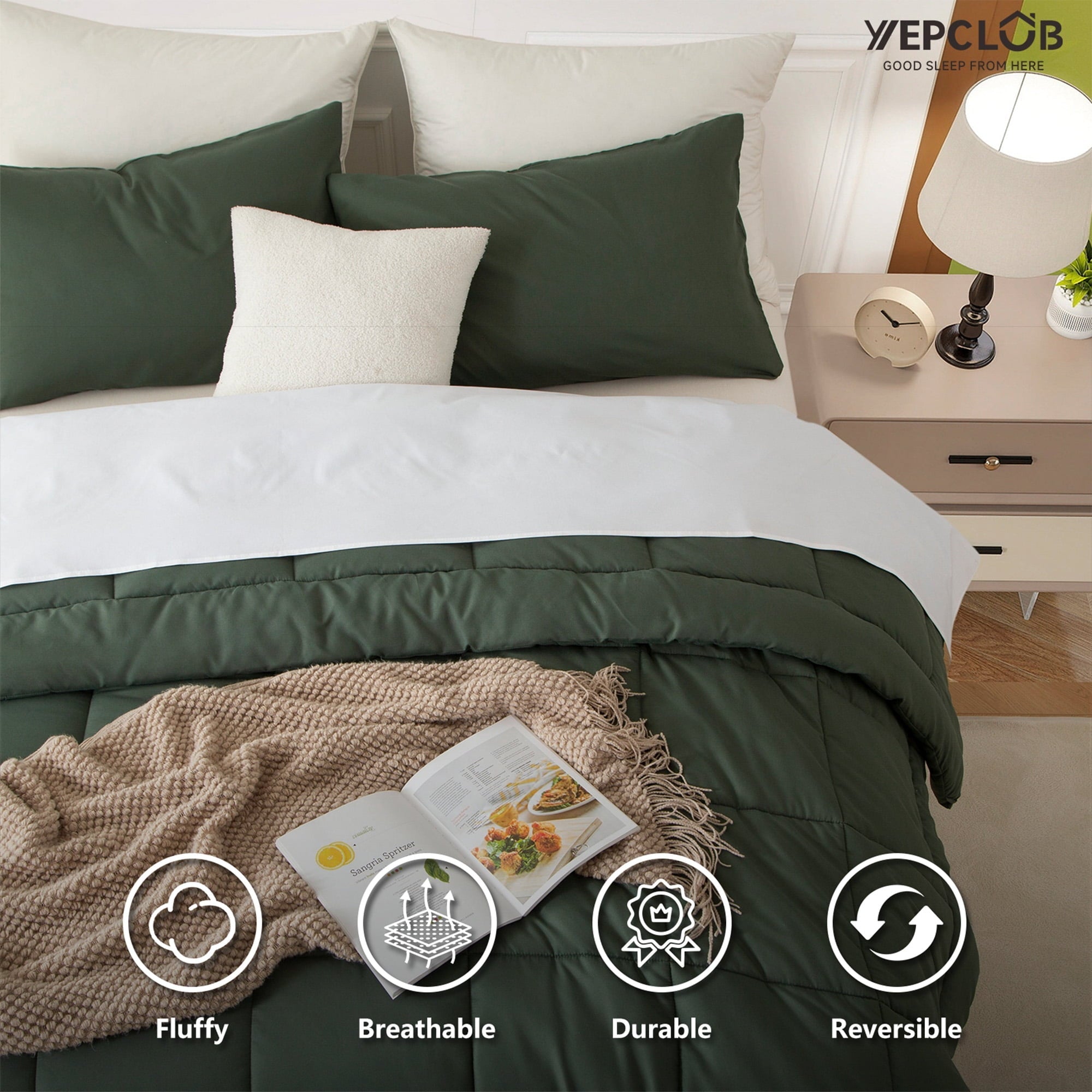 Hypoallergenic Cloud 3-Piece Twin Size Comforter Set, Green Down Alternative Reversible Bedding Set, All-Season Quilted Soft Comforter wit... - All-Season Down Alternative Comforter Insert Detail