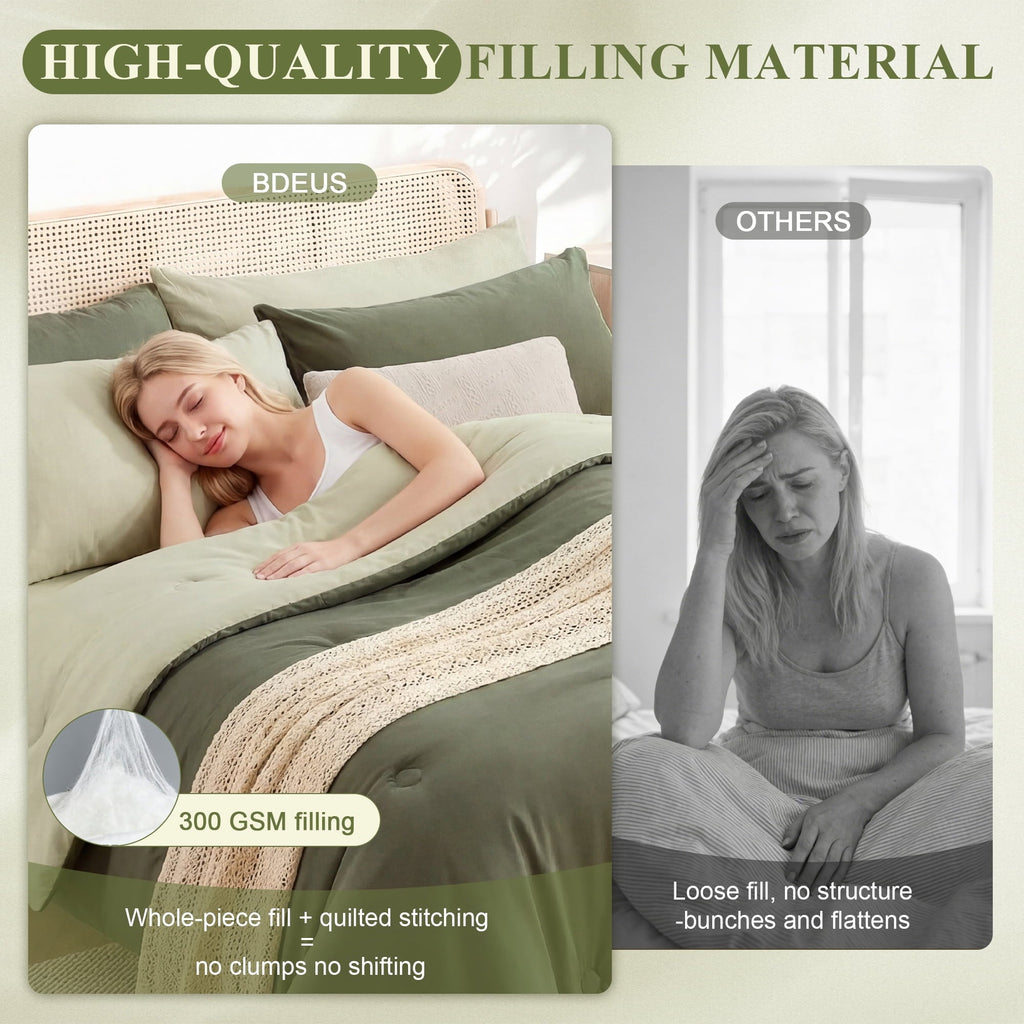 Heavyweight Warmth 7 Pieces Comforter Set Queen，Bed in A bag，All Seasons Bedding sets with Comforter,Fitted Sheet,Flat Sheet,Pillowcases... - Cloud-Like Soft Lightweight Bed Comforter Detail