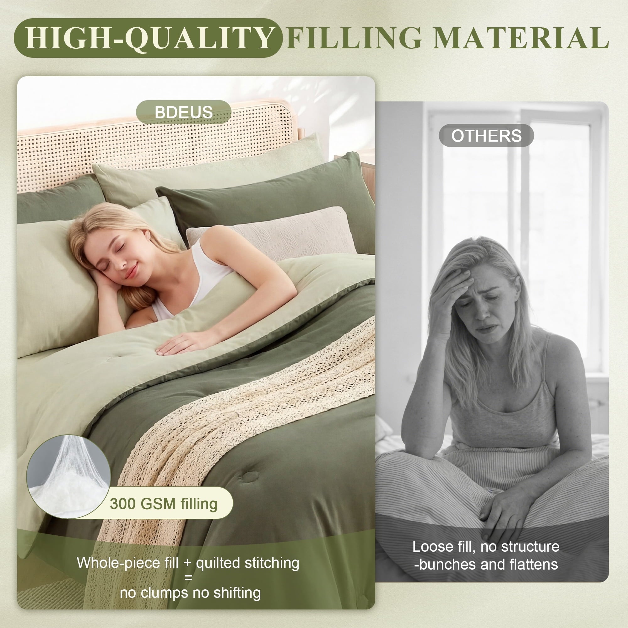 Heavyweight Warmth 7 Pieces Comforter Set Queen，Bed in A bag，All Seasons Bedding sets with Comforter,Fitted Sheet,Flat Sheet,Pillowcases... - Cloud-Like Soft Lightweight Bed Comforter Detail