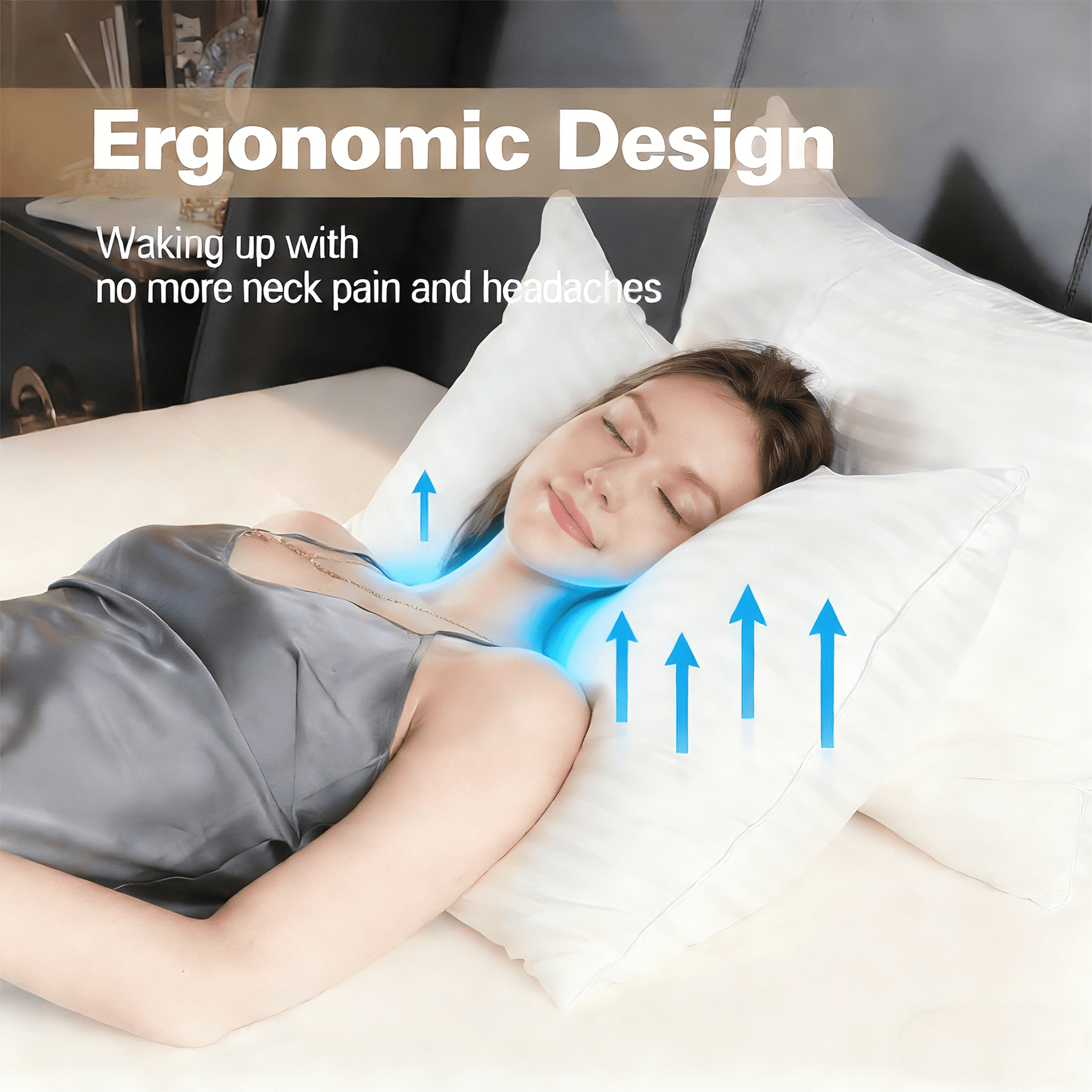 Hotel Collection Pillow for Bed Standard Size Set of 2 ,Down Alternative Pillows for Sleeping 20x26inch, Luxury Hotel Pillow for Back,... - Orthopedic Shredded Foam Bed Pillow Set Detail