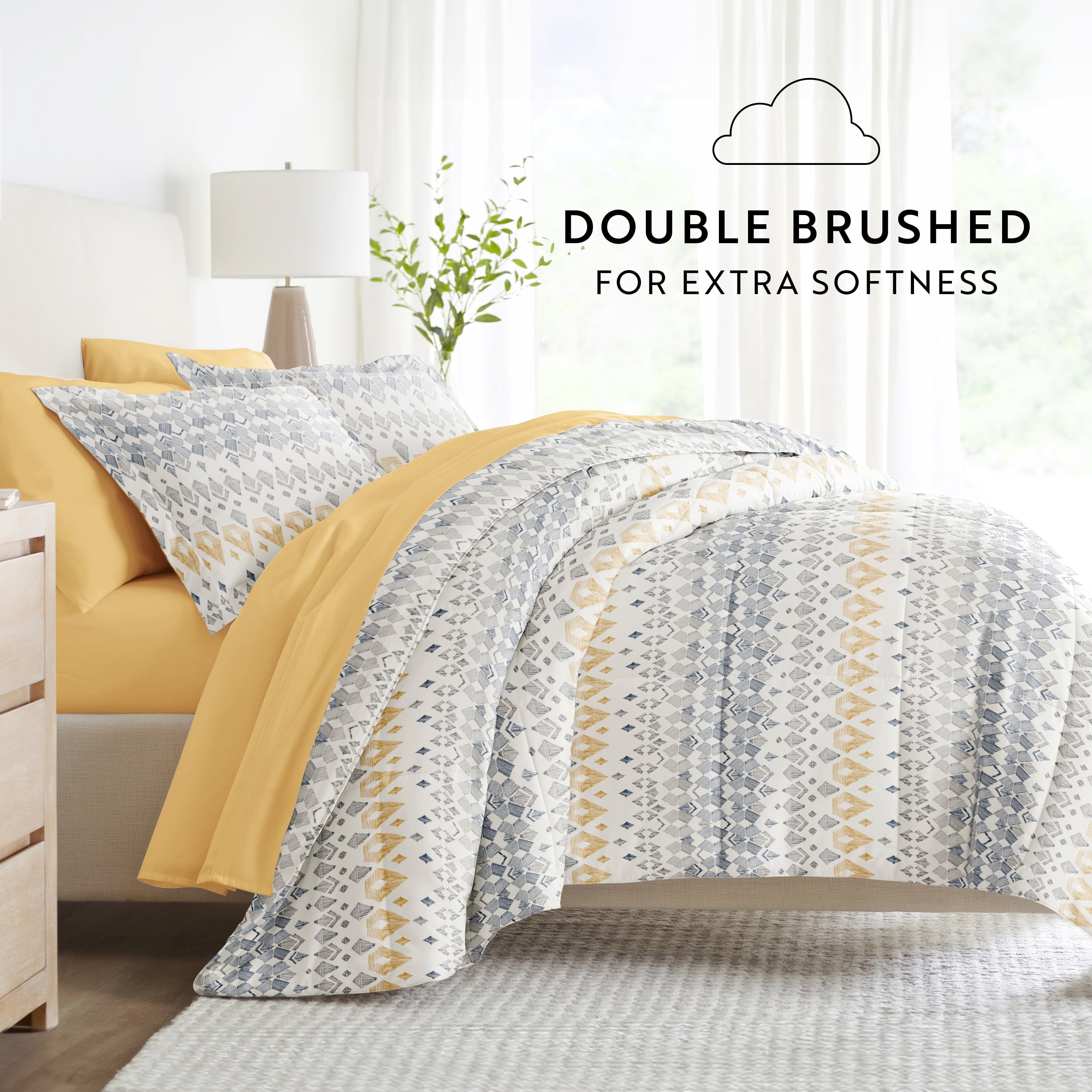 Hypoallergenic Cloud 7 Piece Bedding Bundle, Microfiber Patterned Comforter and Sheet Set, Queen - Hypoallergenic Ultra-Fluffy Quilt for Winter Detail