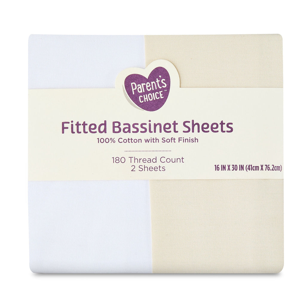 Cooling Sateen 180 Thread Count White and Birch Cotton Fitted Bassinet Sheets, 2 Pack - Cooling Hotel Quality Bedding Sheets and Pillowcases Detail
