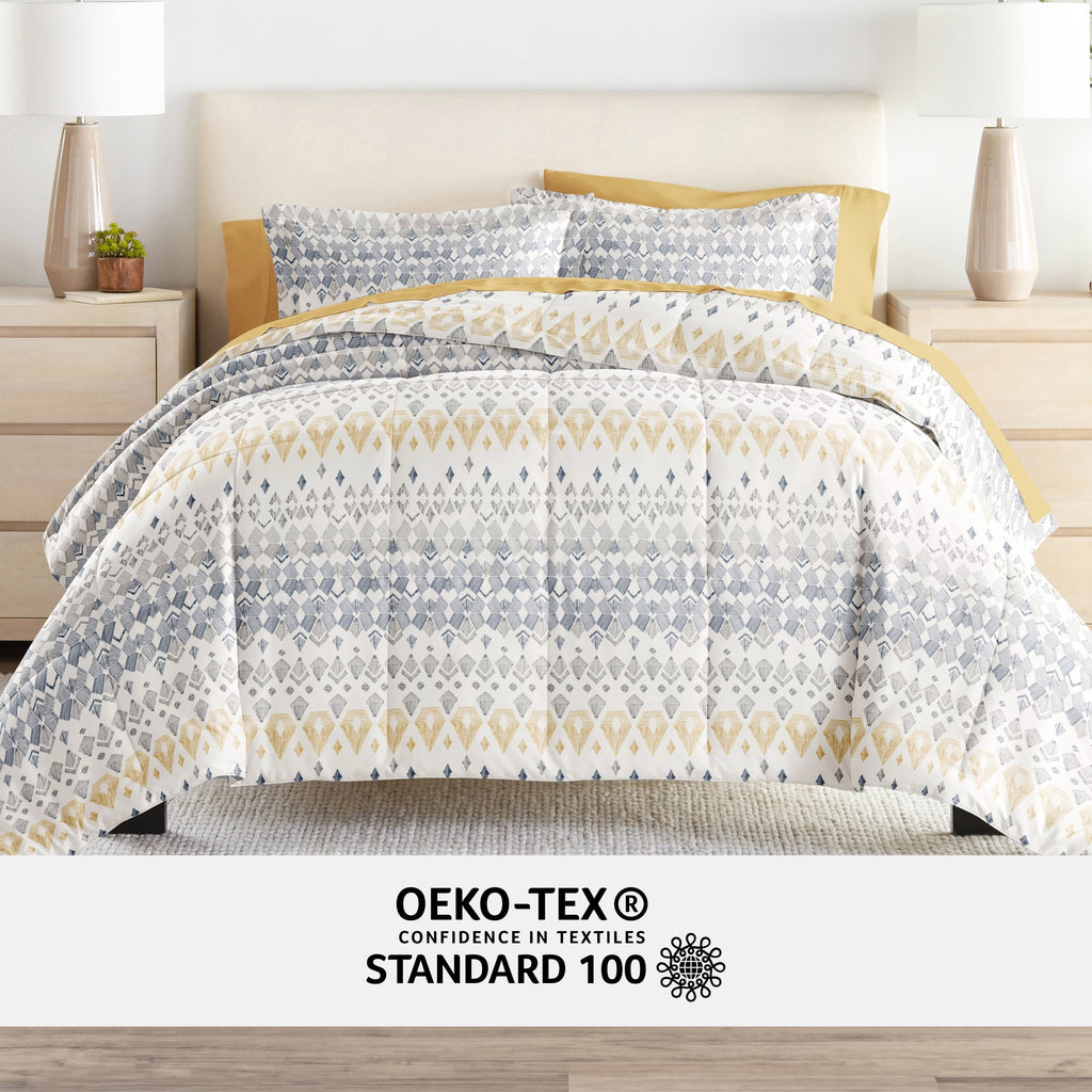 Hypoallergenic Cloud 7 Piece Bedding Bundle, Microfiber Patterned Comforter and Sheet Set, Queen - Hypoallergenic Ultra-Fluffy Quilt for Winter Detail