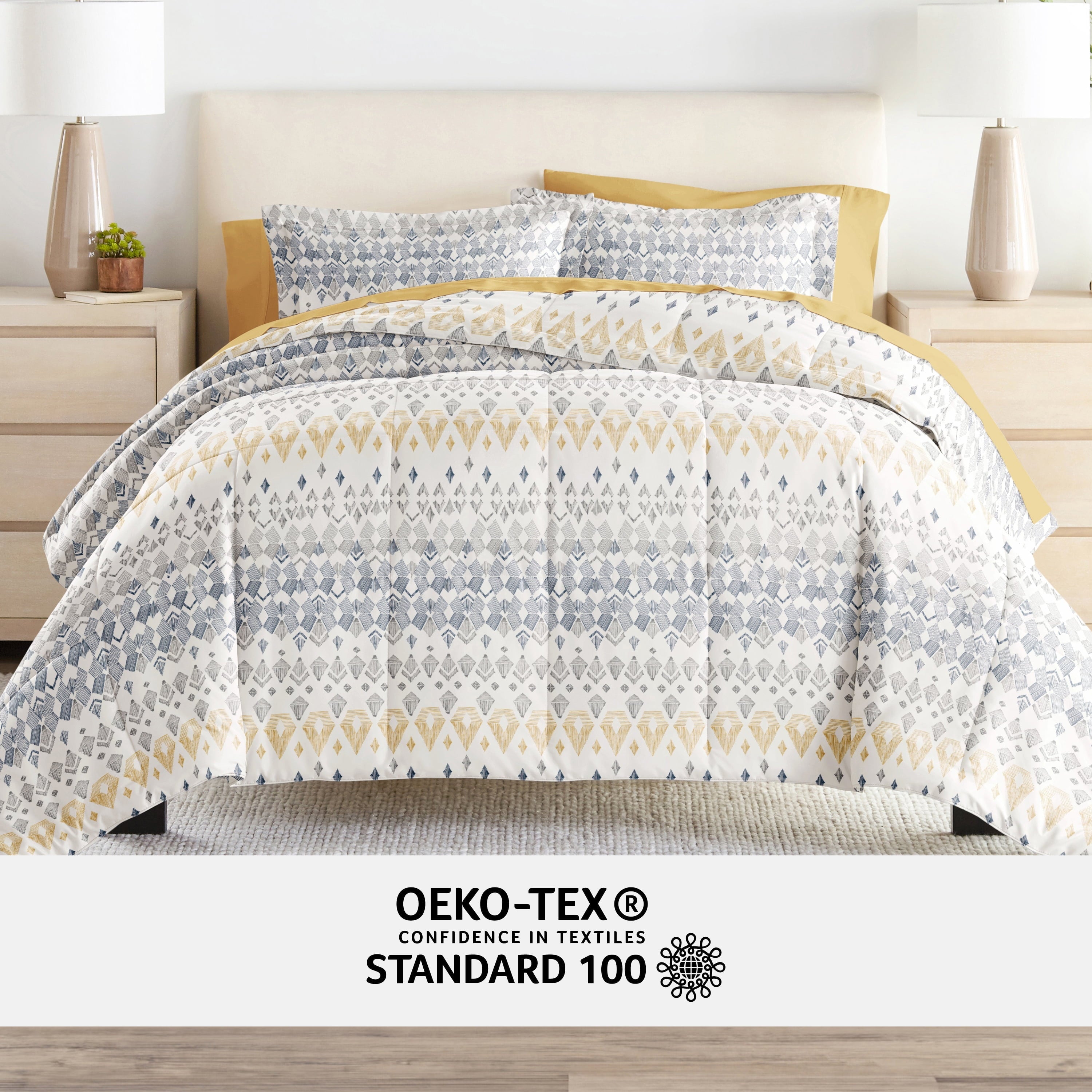 Hypoallergenic Cloud 7 Piece Bedding Bundle, Microfiber Patterned Comforter and Sheet Set, Queen - Hypoallergenic Ultra-Fluffy Quilt for Winter Detail