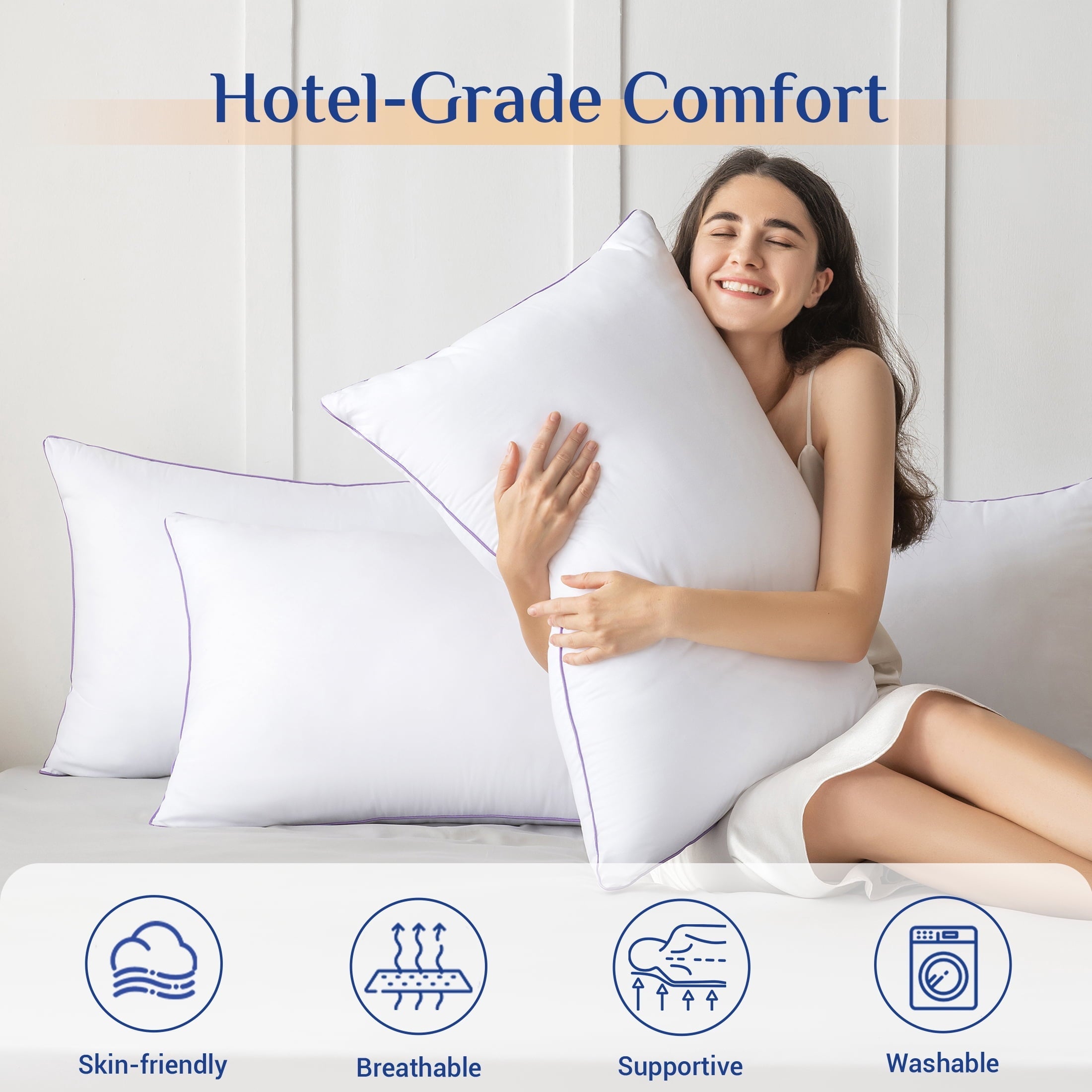 Decorative Plump Pillows Standard Size Set of 2, Hotel Down Alternative Sleeping Bed Pillows for Side Back Stomach Sleepers - Decorative Throw Pillow Cushion for Sofa & Bed Detail