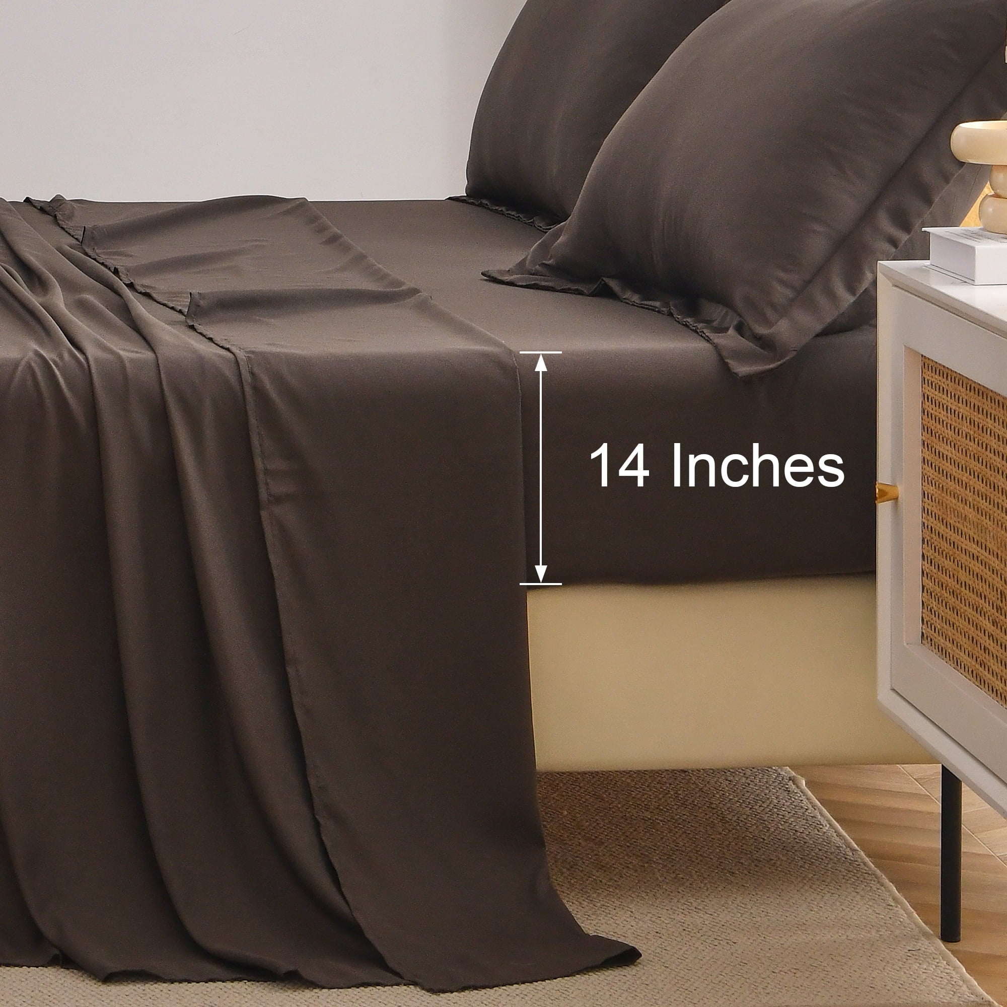 Breathable Luxury Bed Sheets Set 4 Piece Queen/Full Sheet Set Brown Gray Cotton Blend Fitted Sheet, Flat Sheet & 2 Pillowcases Bedding Set - Cooling Hotel Quality Bedding Sheets and Pillowcases Detail