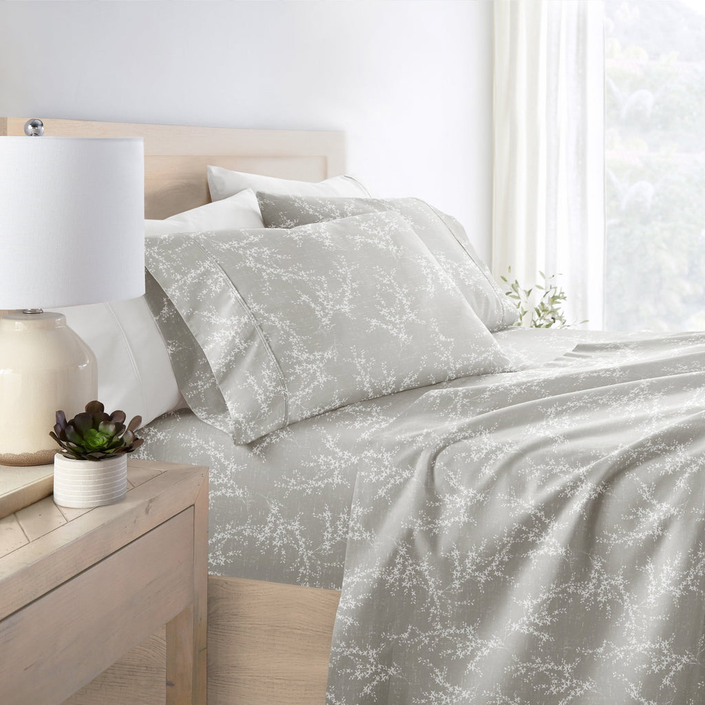 Breathable Luxury 3 Piece Pattern Microfiber Bed Sheets Set, Distressed Willow Light Gray, Twin - Breathable Egyptian Cotton Flat & Fitted Sheets Detail