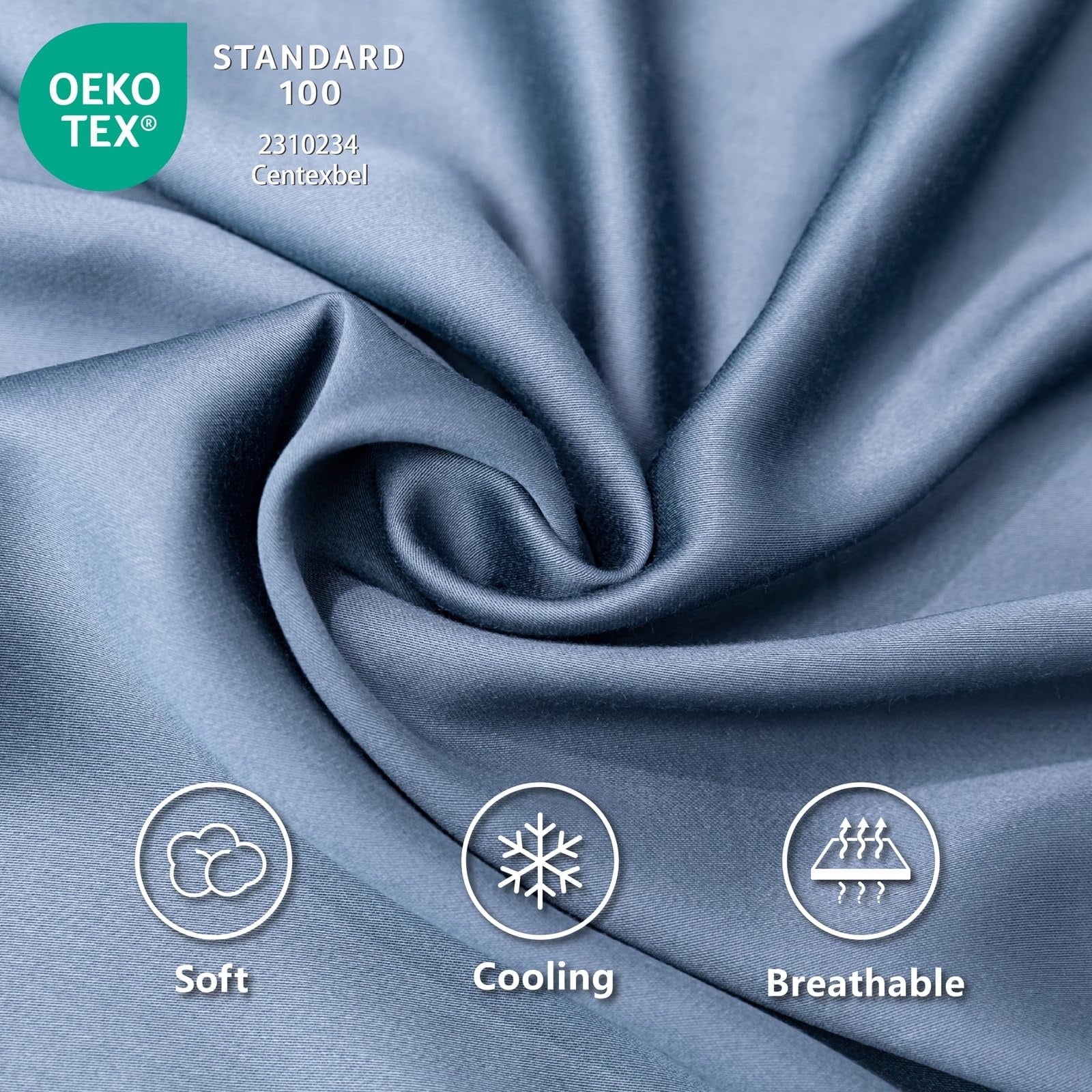 Wrinkle-Resistant Luxury Bamboo Bed Sheets Set Full 4 Pcs for Adult,Soft&Cool,16" Deep Pocket,Blue Gray - Premium Ultra-Soft Pillowcase Pair for Sleeping Detail