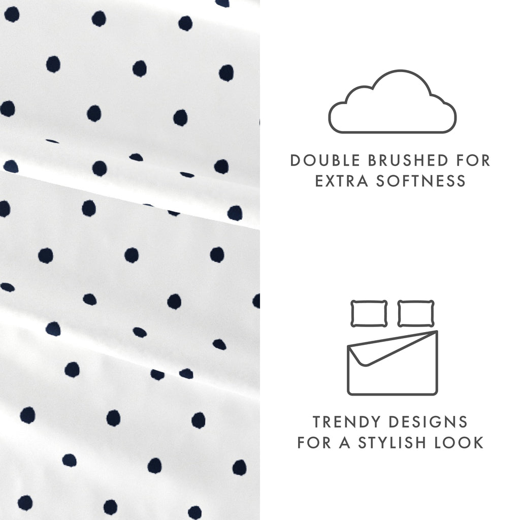 Breathable Luxury 4 Piece Pattern Microfiber Bed Sheets Set, Navy Dots, California King - Premium Ultra-Soft Pillowcase Pair for Sleeping Detail
