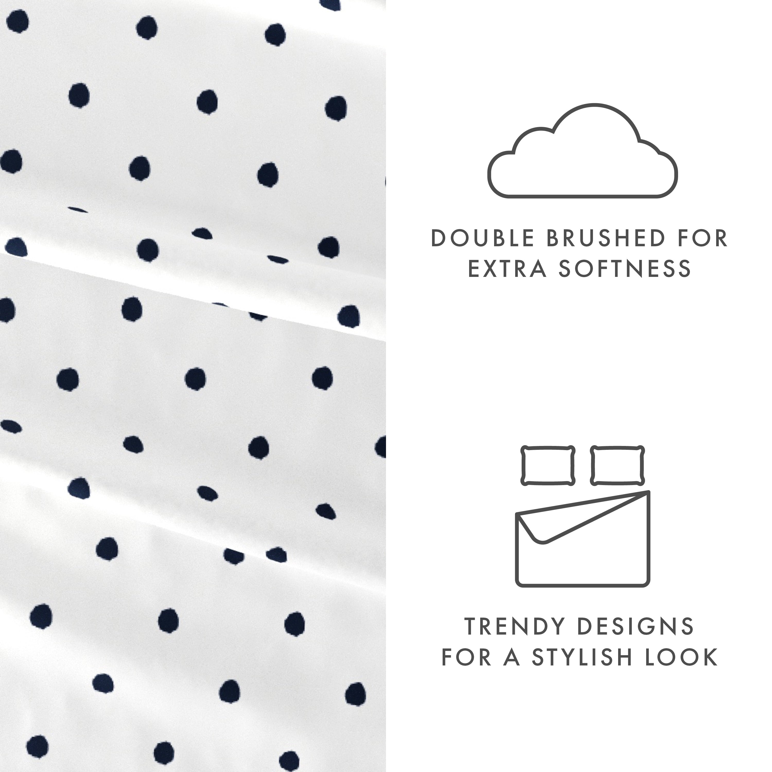 Breathable Luxury 4 Piece Pattern Microfiber Bed Sheets Set, Navy Dots, California King - Premium Ultra-Soft Pillowcase Pair for Sleeping Detail