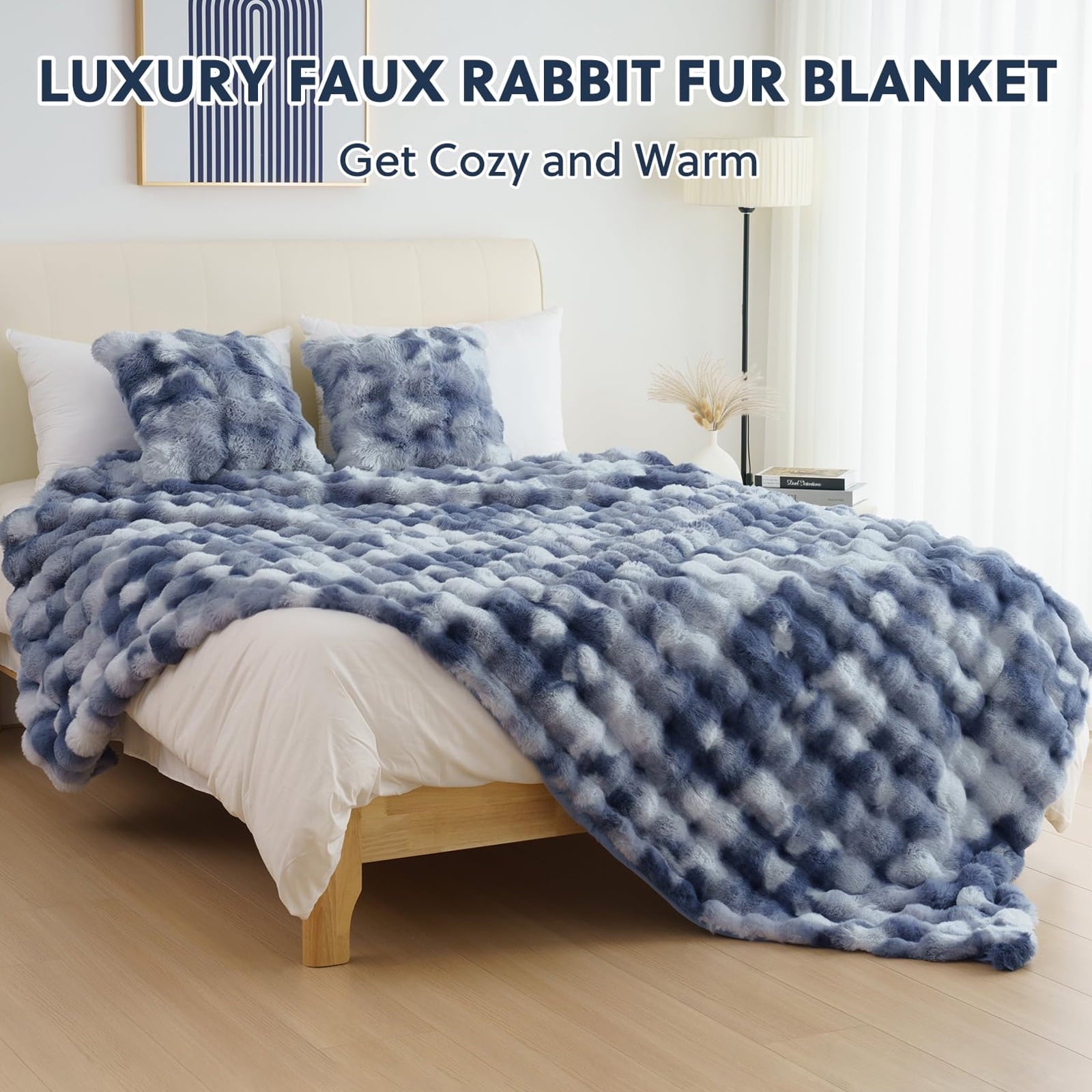 Super Soft Flannel Faux Fur Throw Blanket for Couch Luxury Fluffy Thick Bubble Blanket Warm Cozy Throw for Bedroom Living Room, 50" x 60... - Lightweight Plush Warm Blanket for All Seasons Detail