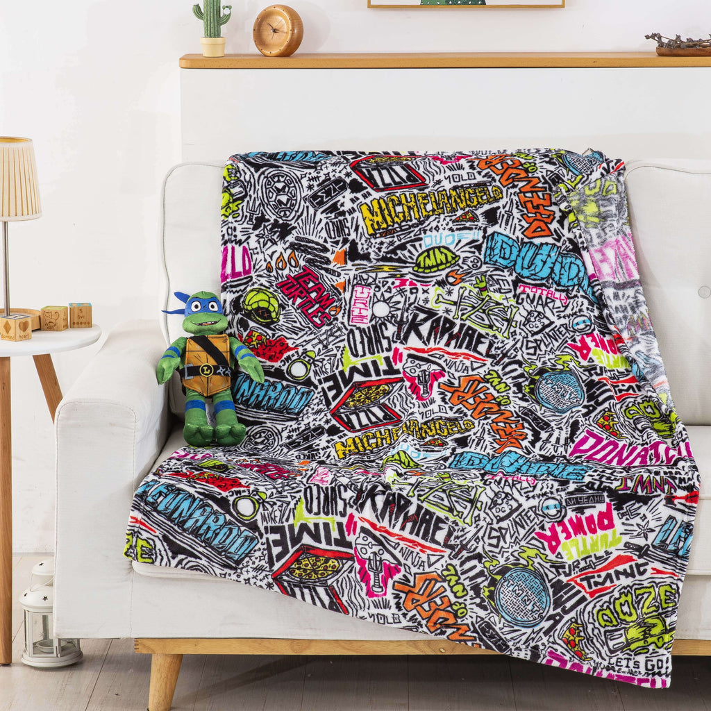 Lightweight Warm Teenage Mutant Tutles Sketched Out Kids Silk Touch Throw Blanket with Plush Hugger – Ultra Soft Plush Character Pillo... - Lightweight Plush Warm Blanket for All Seasons Detail