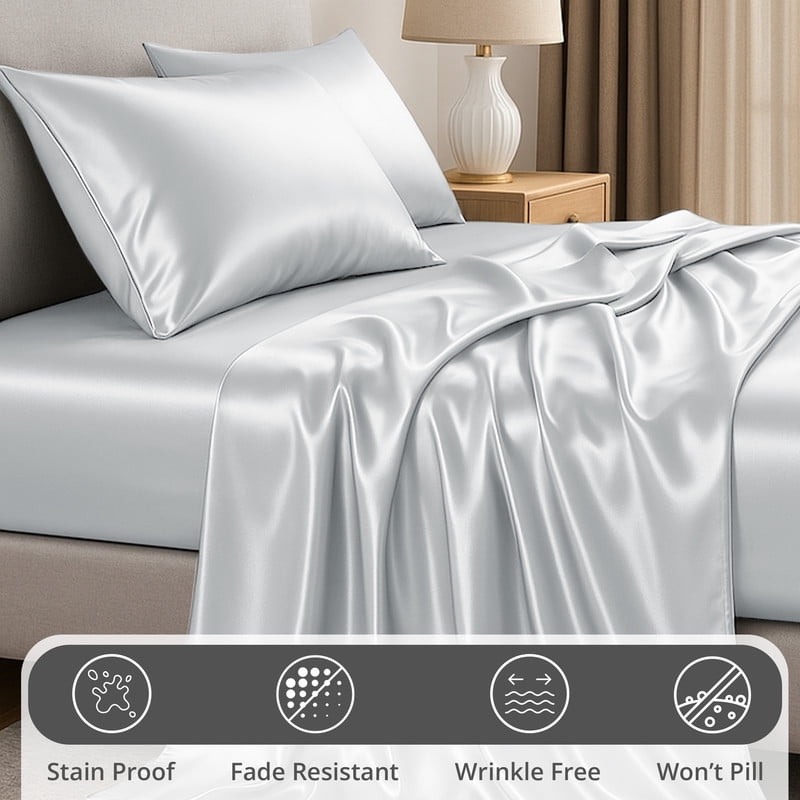 Premium Egyptian Cotton Lux Decor Luxury Satin Sheets King Size - 4 Piece Cooling Bed Sheet Set, Silky Soft & Smooth, Deep Pockets up to 15",... - Breathable Egyptian Cotton Flat & Fitted Sheets Detail