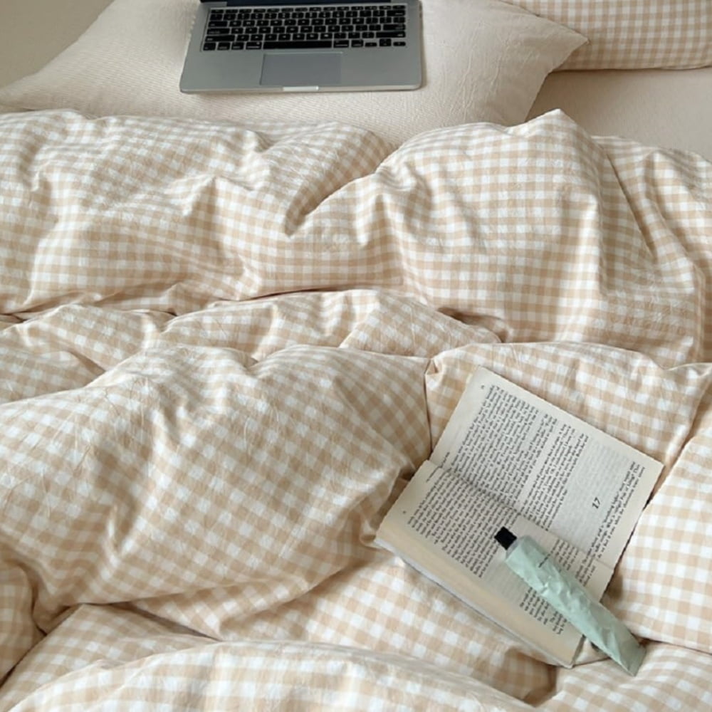 All-Season Soft Beige White Plaid Comforter Twin Sets, 2 Pieces Breathable Plaid Buffalo Checkered Comforter for All Season - Hypoallergenic Ultra-Fluffy Quilt for Winter Detail