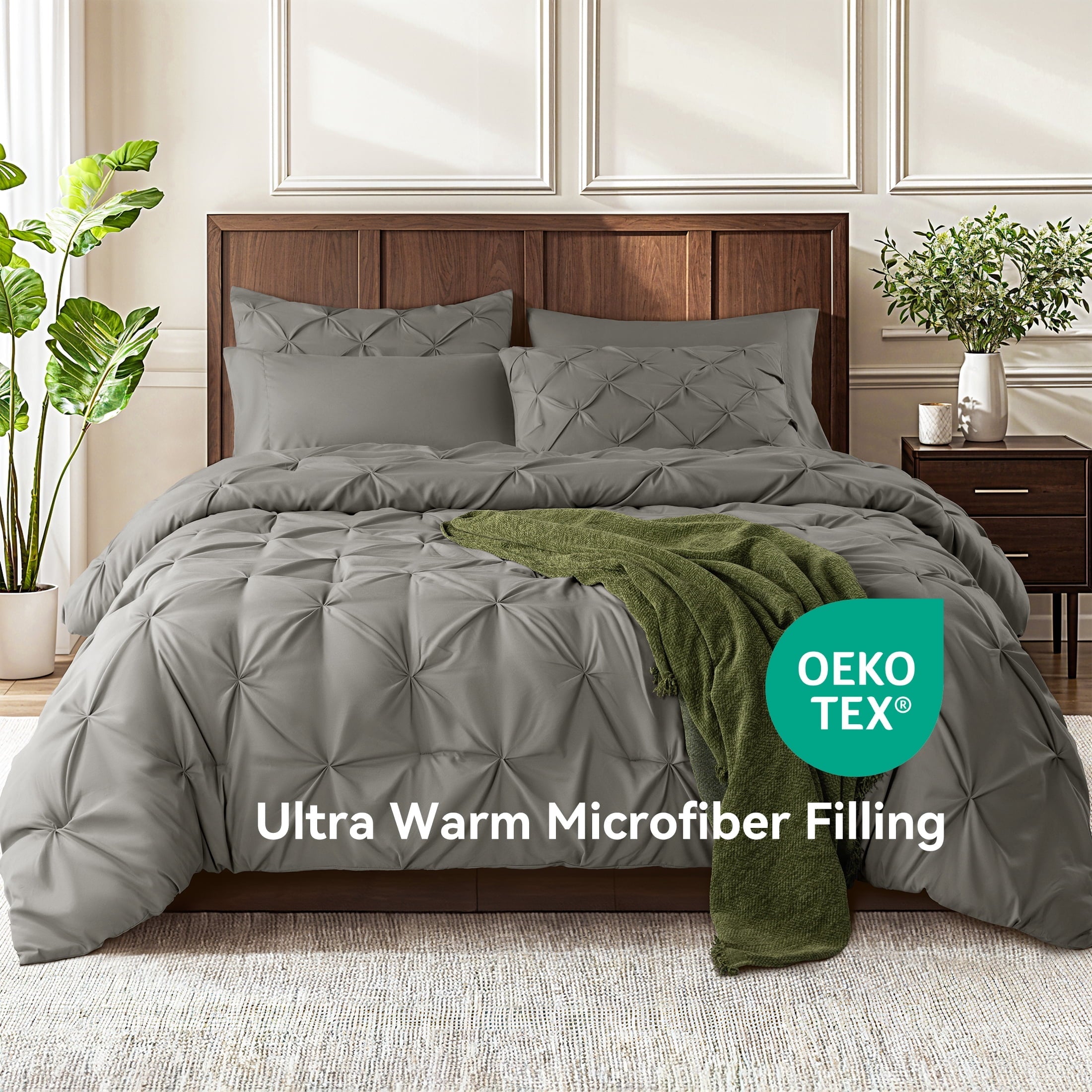 Fluffy Down Alternative Queen Comforter Set, 7 Pieces Bedding Sets for All Season, Bed in a Bag with Pleated Comforter - Flat Sheet & Fitted ... - All-Season Down Alternative Comforter Insert Detail