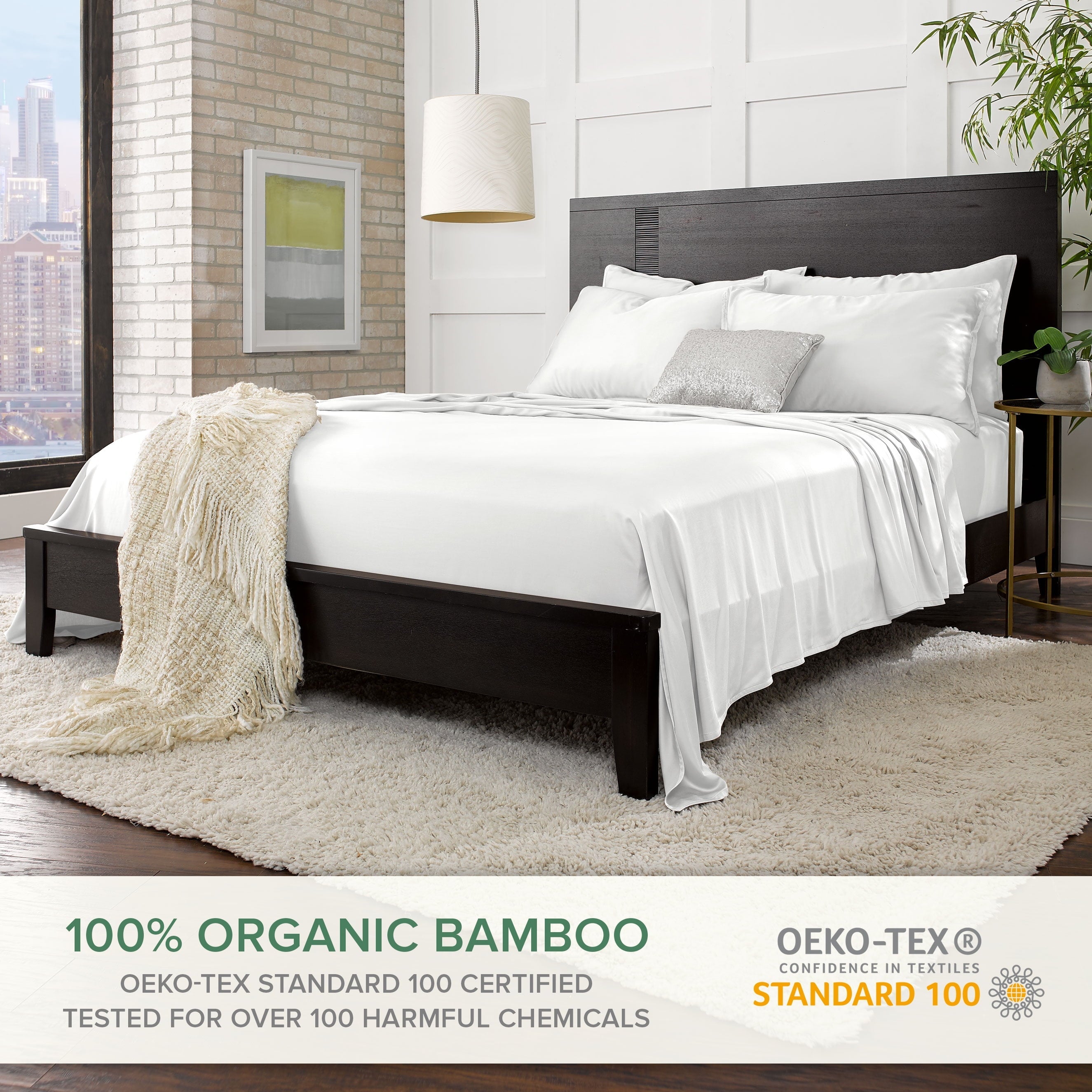 Breathable Luxury Sheets King Size Bed Sheet 4 Piece Set, Genuine 100% Organic Bamboo Viscose, Luxuriously Soft & Cooling, Double Stitc... - Cooling Hotel Quality Bedding Sheets and Pillowcases Detail