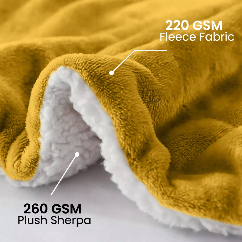 Lightweight Warm Moonlight20015 Sherpa Blanket Fluffy Plush Couch & Travel Blanket Reversible Throw Size Ochre Color - Luxury Knitted Decorative Throw Blanket with Fringes Detail