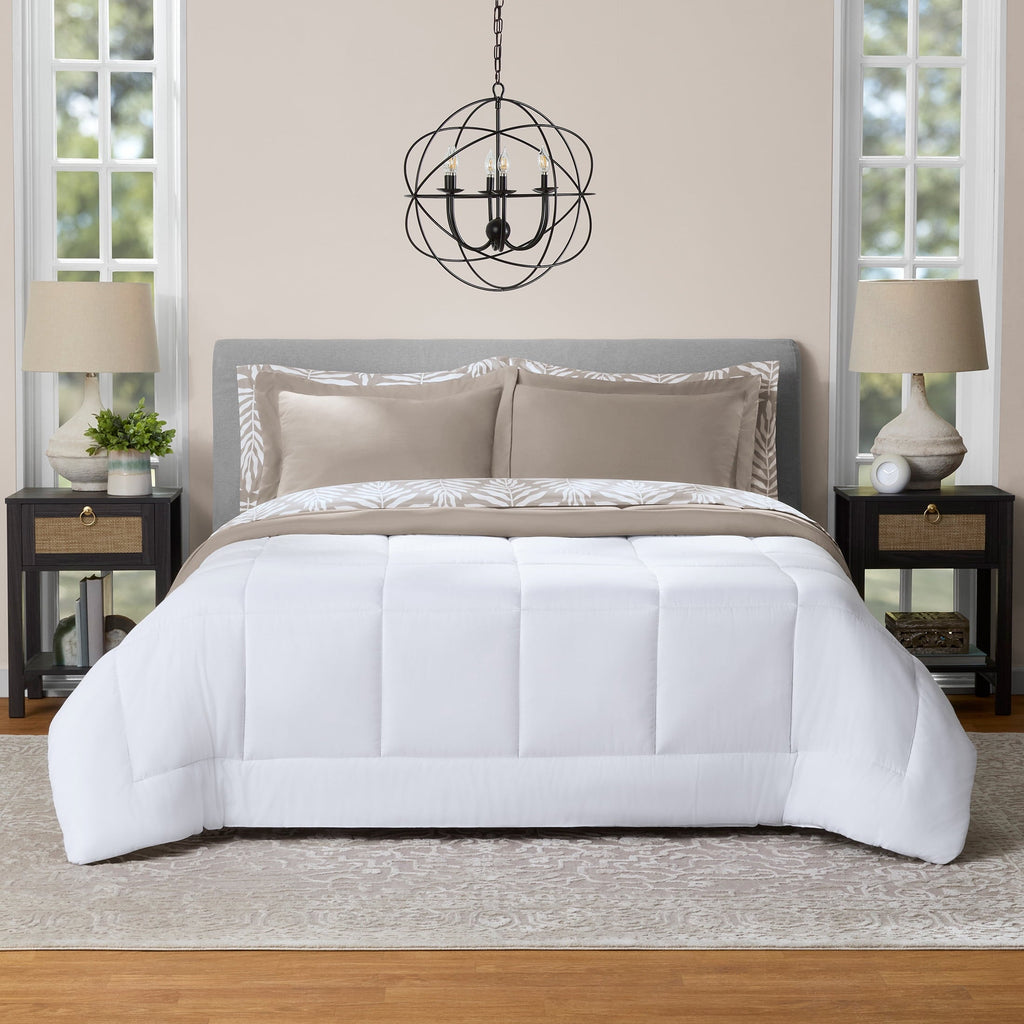 Luxurious Quilted All in One Reversible Comforter and Sheet Set- 7 Piece, Queen, Beige Palm - Luxurious Quilted Duvet Cover Set Detail