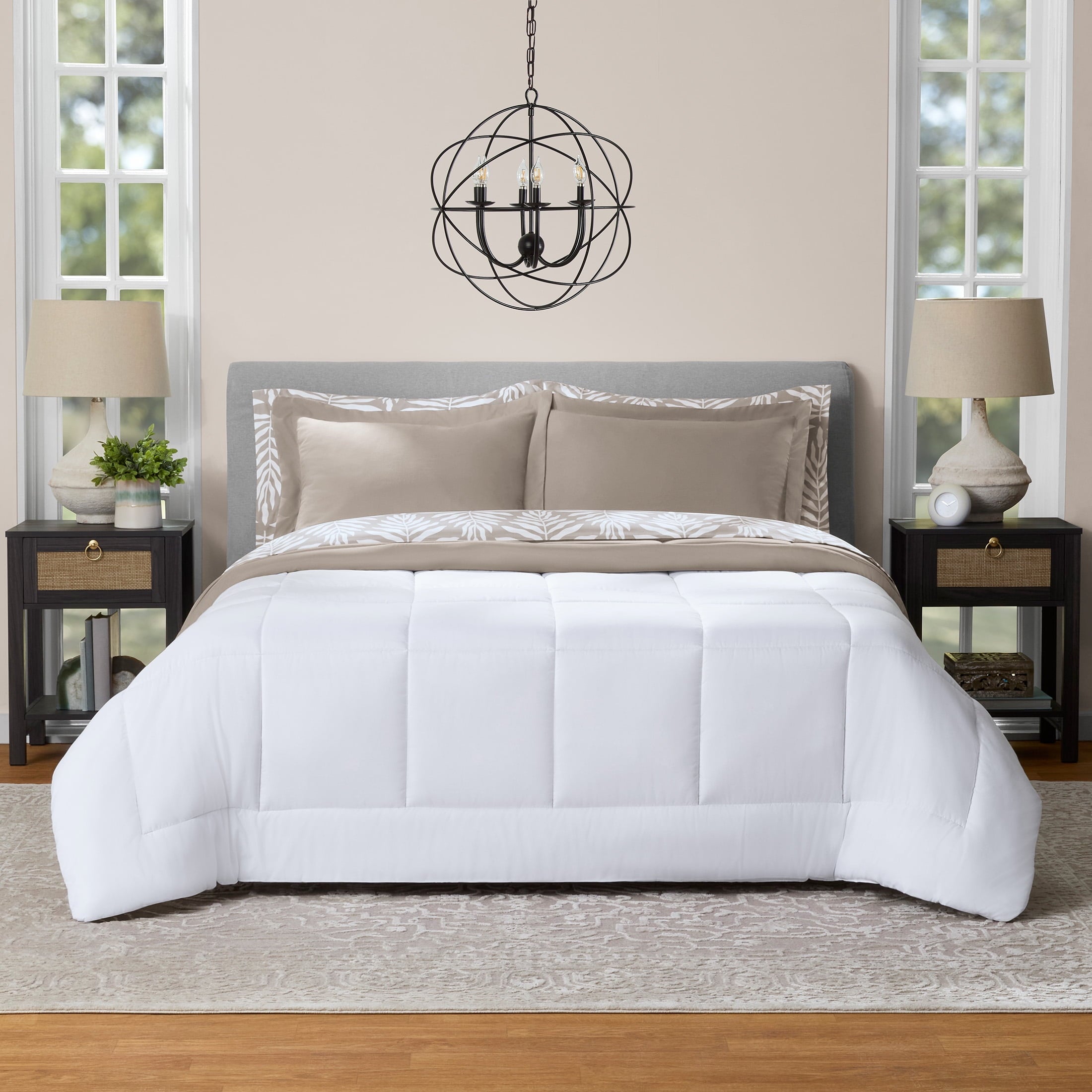 Luxurious Quilted All in One Reversible Comforter and Sheet Set- 7 Piece, Queen, Beige Palm - Luxurious Quilted Duvet Cover Set Detail