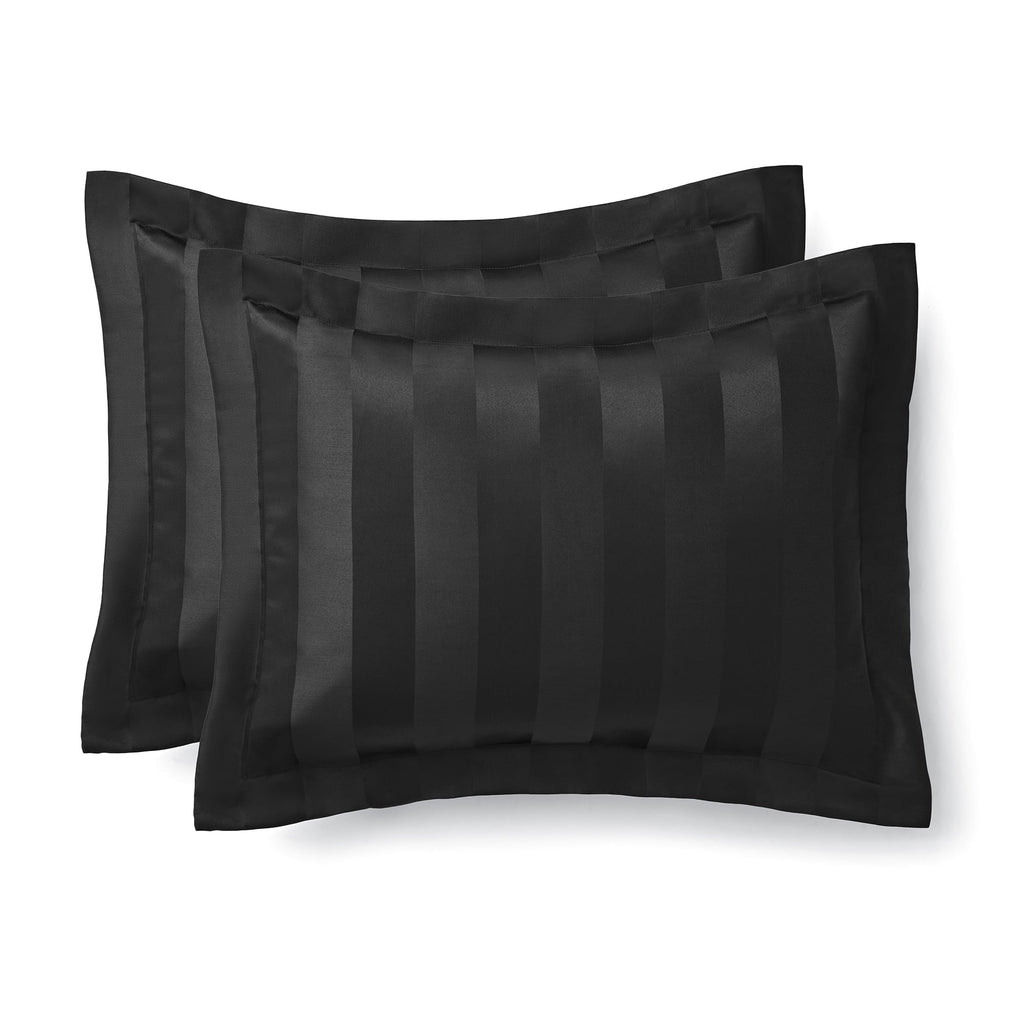 Hypoallergenic Cloud Rich Black 5 Piece Damask Stripe Comforter Set, King, Adult, Unisex - Luxurious Quilted Duvet Cover Set Detail