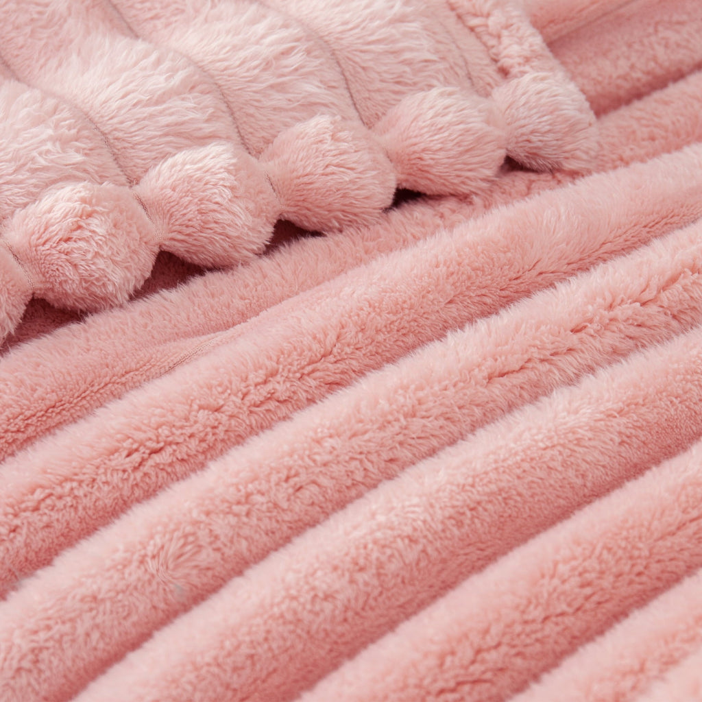 Super Soft Flannel Fleece Throw Blanket for Couch, Super Soft 3D Striped Jacquard Blanket, Lightweight Fuzzy Cozy Blankets, Pink, 50"x60" - Cozy Fleece Throw Blanket for Couch & Bed Detail