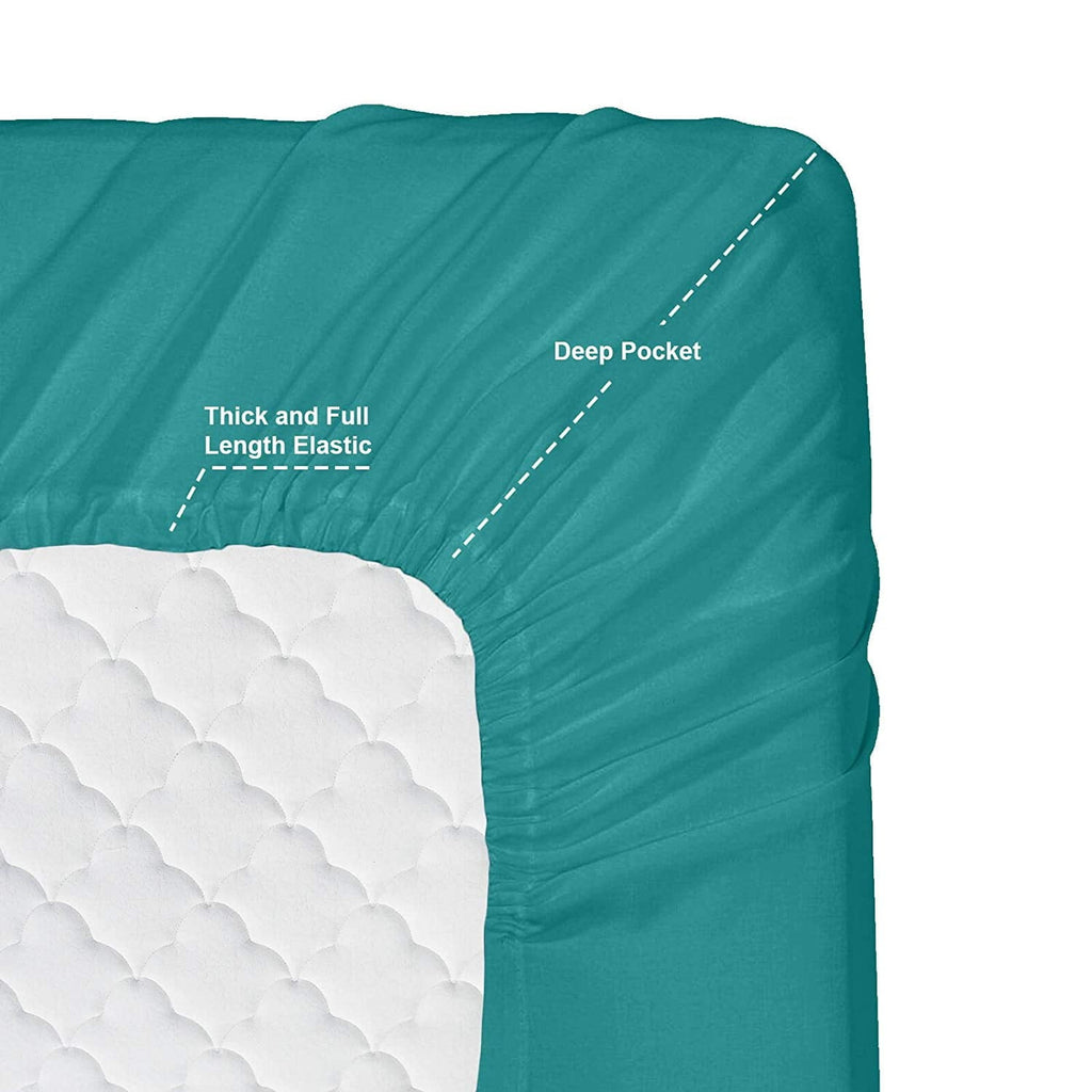Wrinkle-Resistant RV/Short Queen 6-Piece Bed Set for Campers - Deep Pocket Fitted Sheet Luxury Soft Microfiber, Teal - Luxury Bed Sheet Set with Deep Pockets Detail