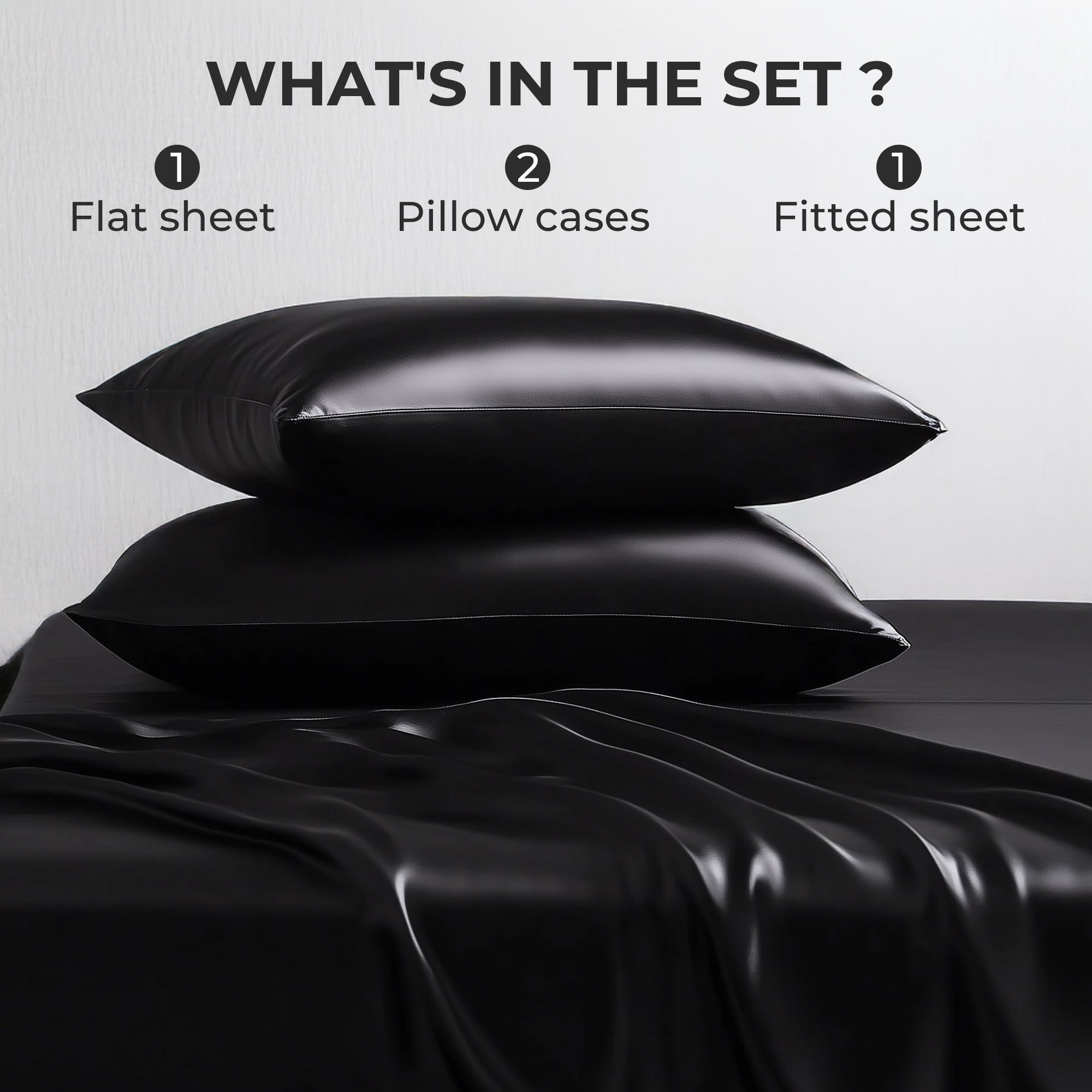Breathable Luxury Queen Silk Black Bed Sheet Set,4 Pieces 1800 Microfiber 2 Pillowcase 20"x30" - Luxury Bed Sheet Set with Deep Pockets Detail